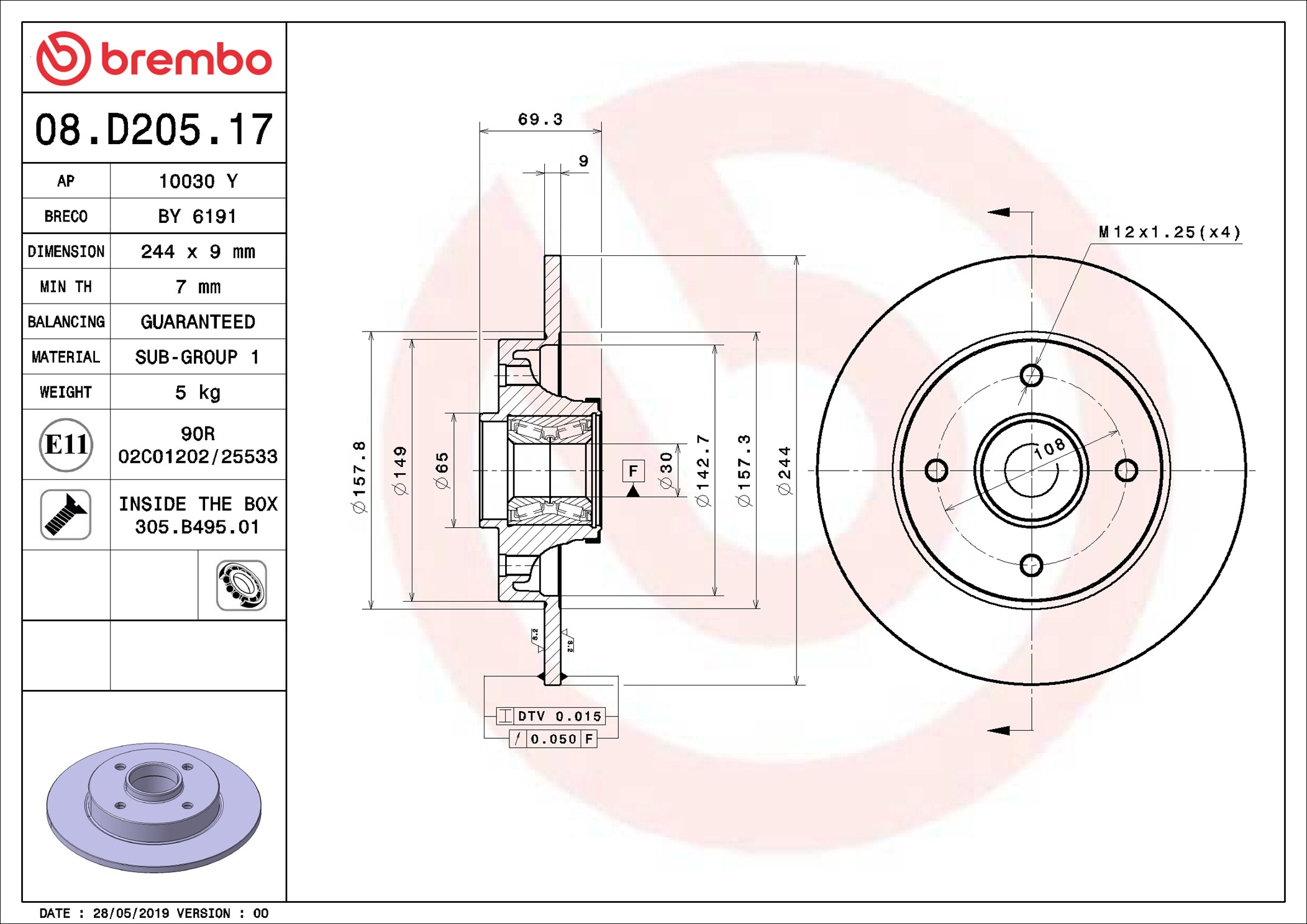 Disco freno BREMBO 08D20517