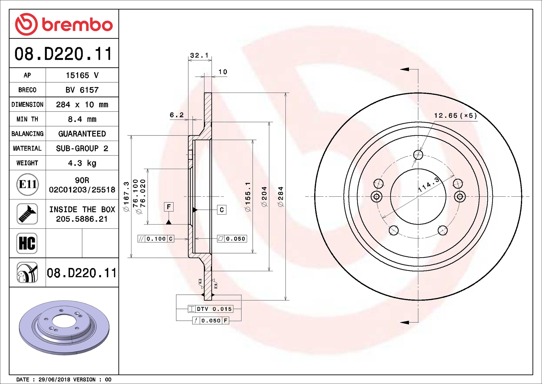 Disco freno BREMBO 08D22011