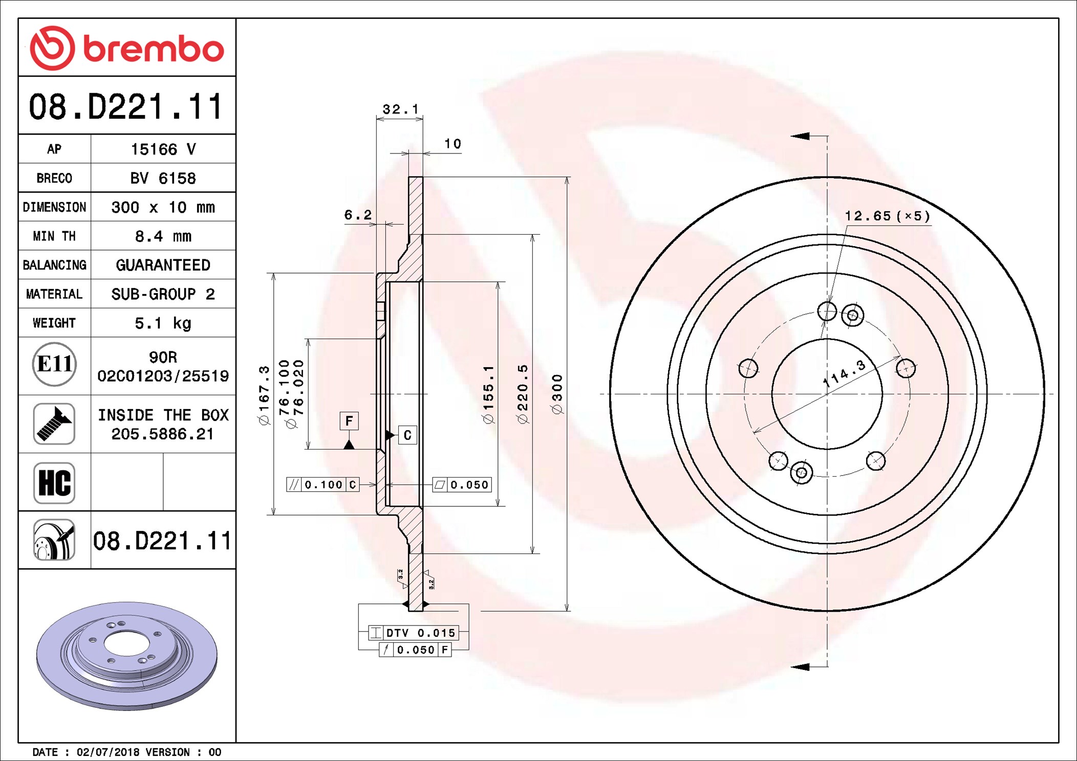 Disco freno BREMBO 08D22111