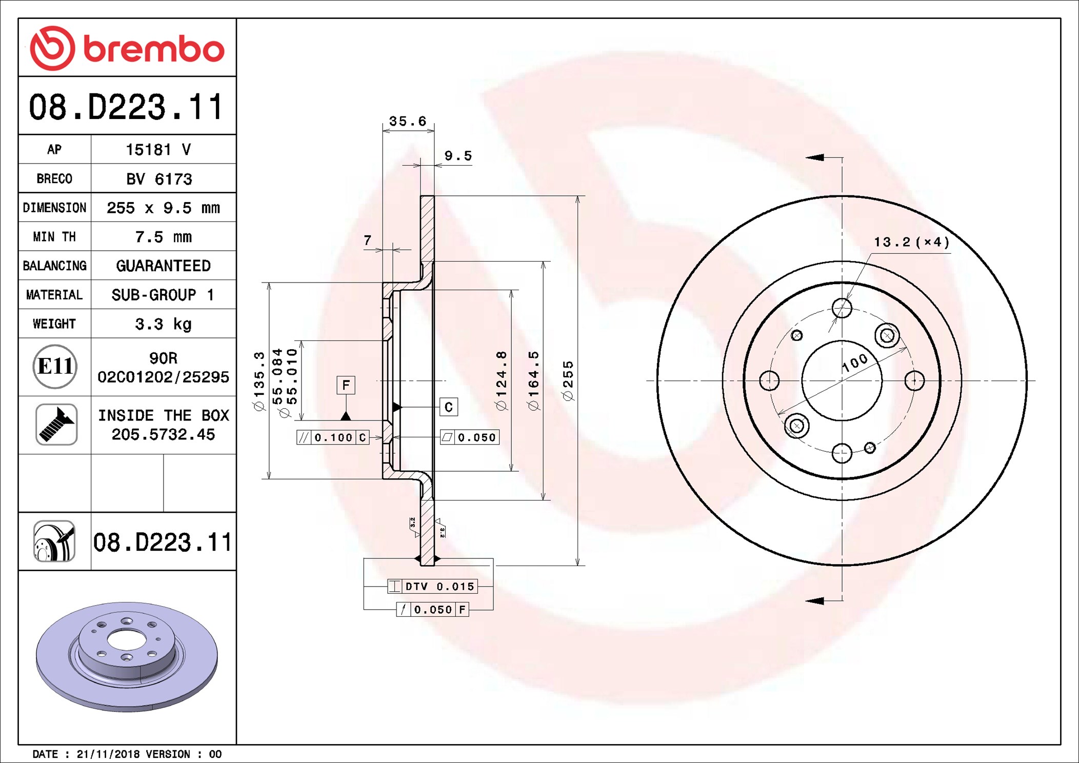 Disco freno BREMBO 08D22311