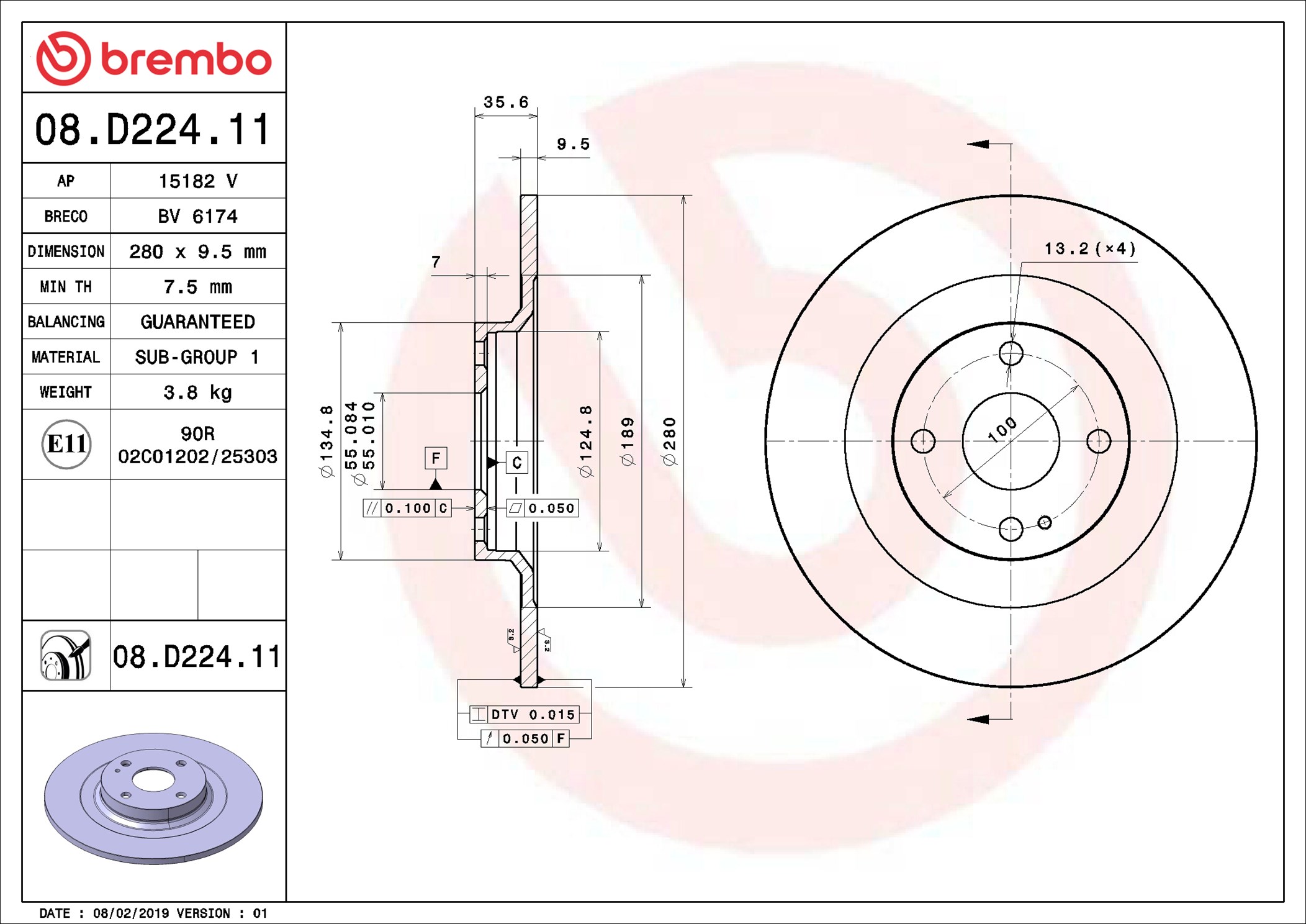 Disco freno BREMBO 08D22411
