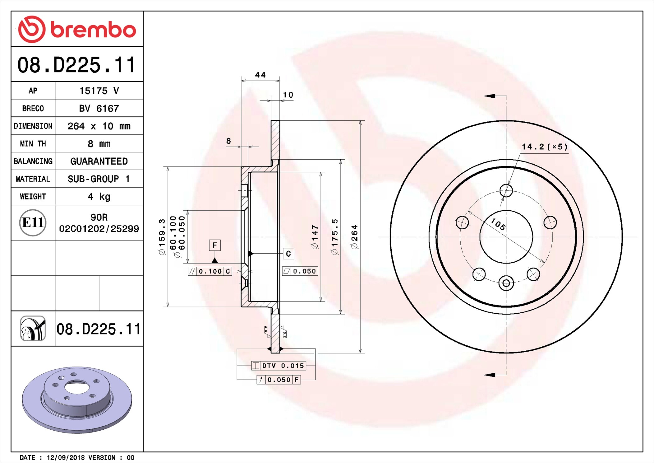 Disco freno BREMBO 08D22511