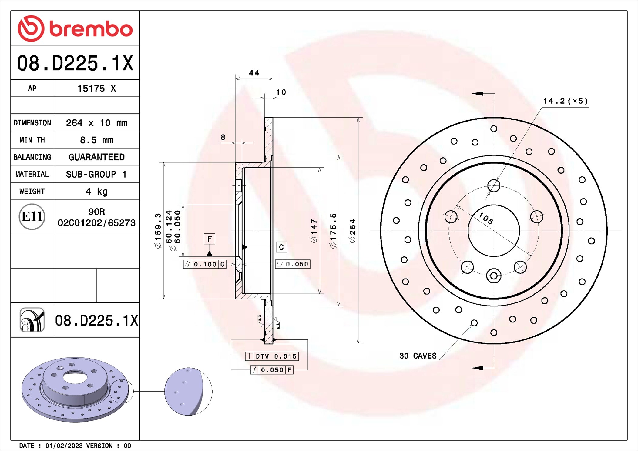 Disco freno BREMBO 08D2251X
