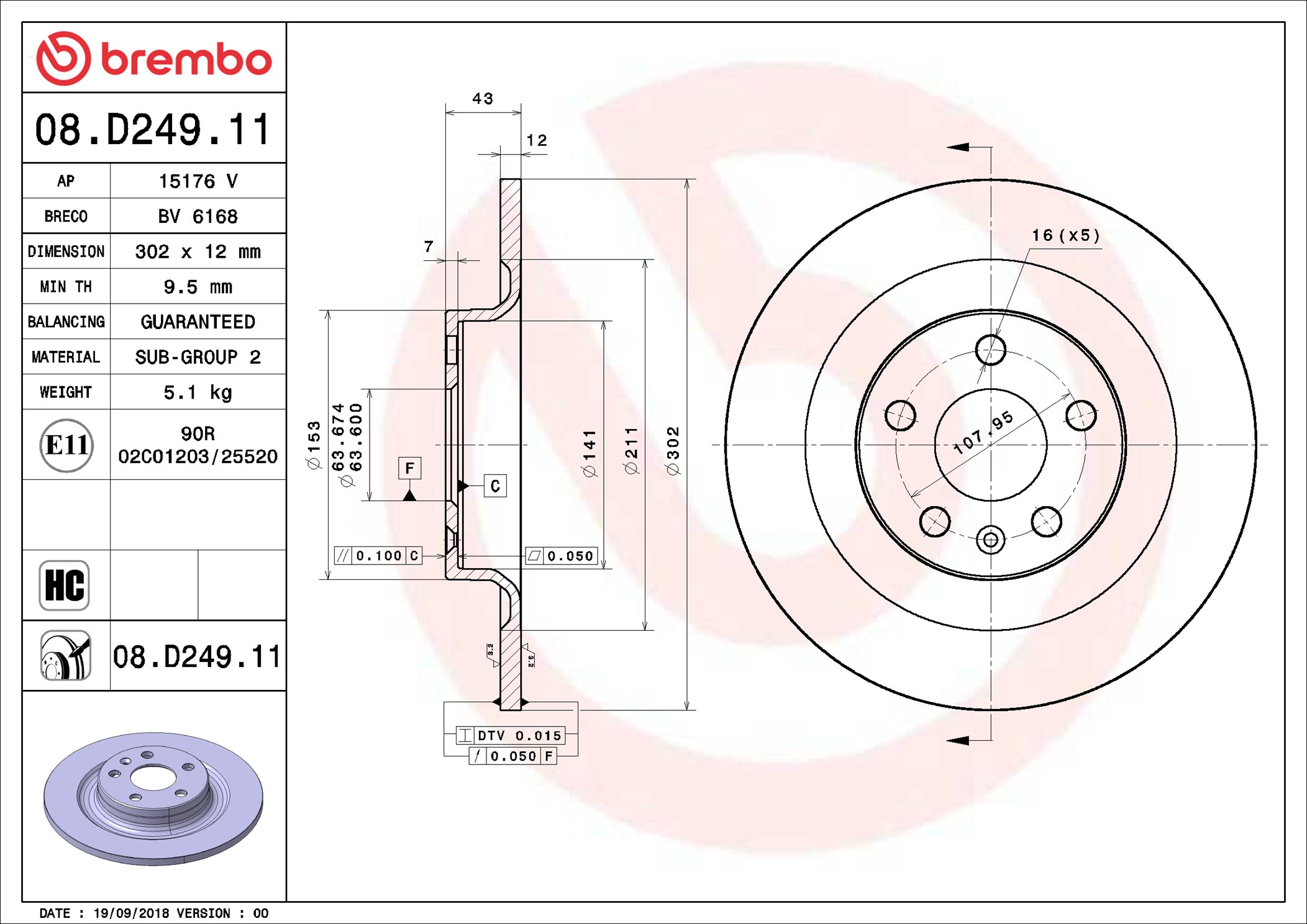 Disco freno BREMBO 08D24911