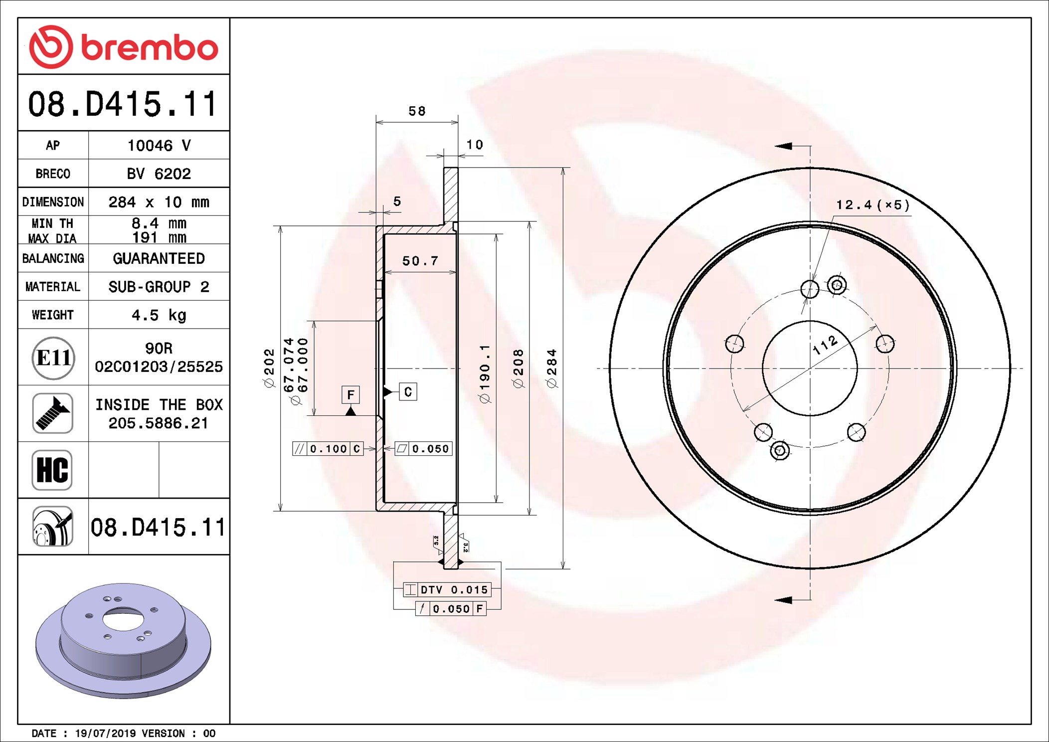 Disco freno BREMBO 08D41511