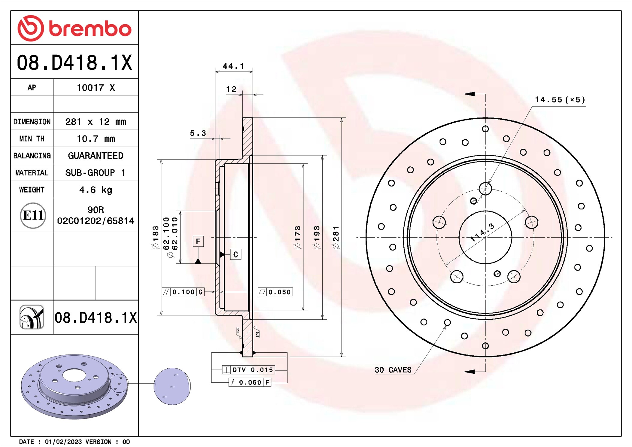 Disco freno BREMBO 08D4181X