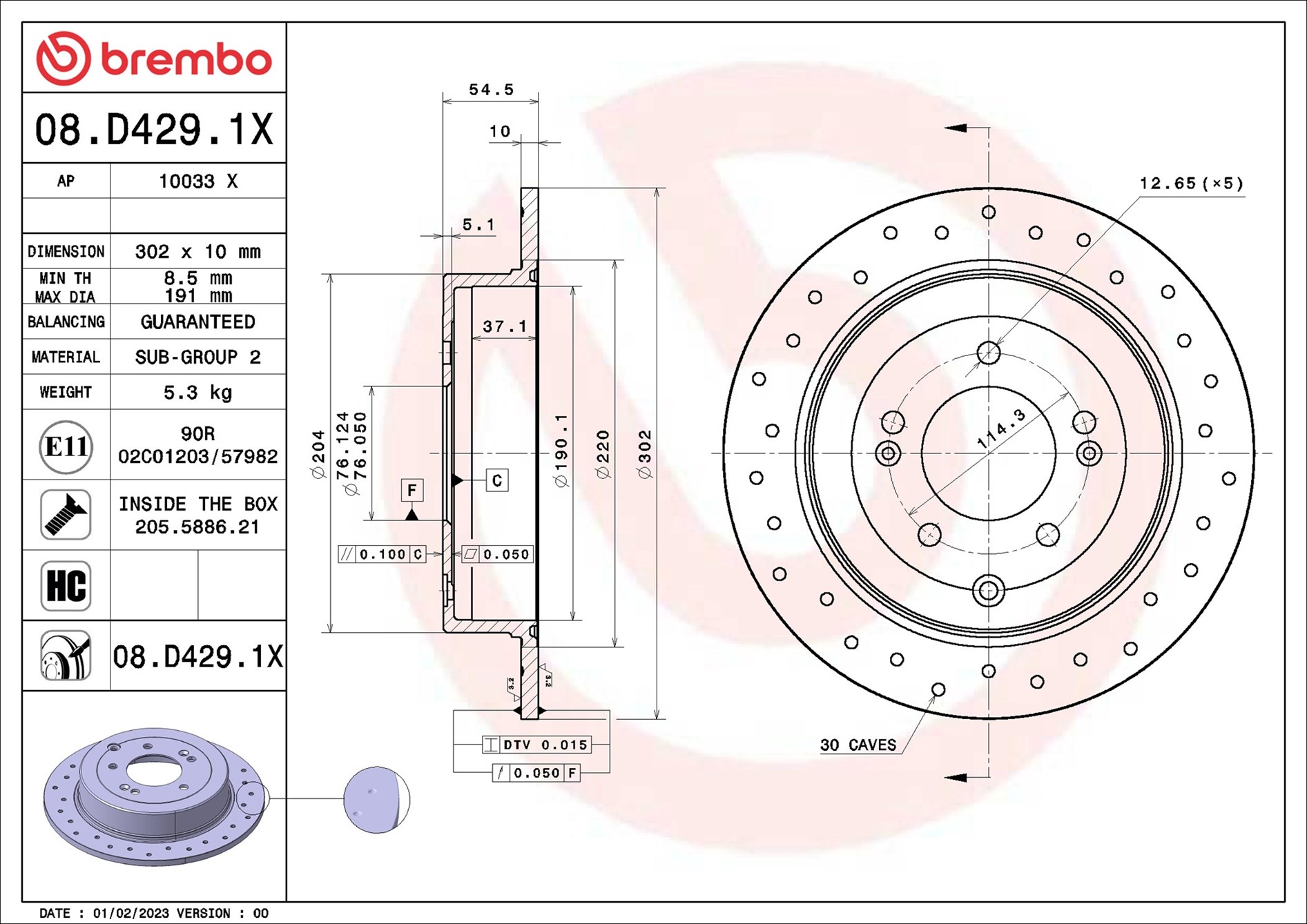 Disco freno BREMBO 08D4291X