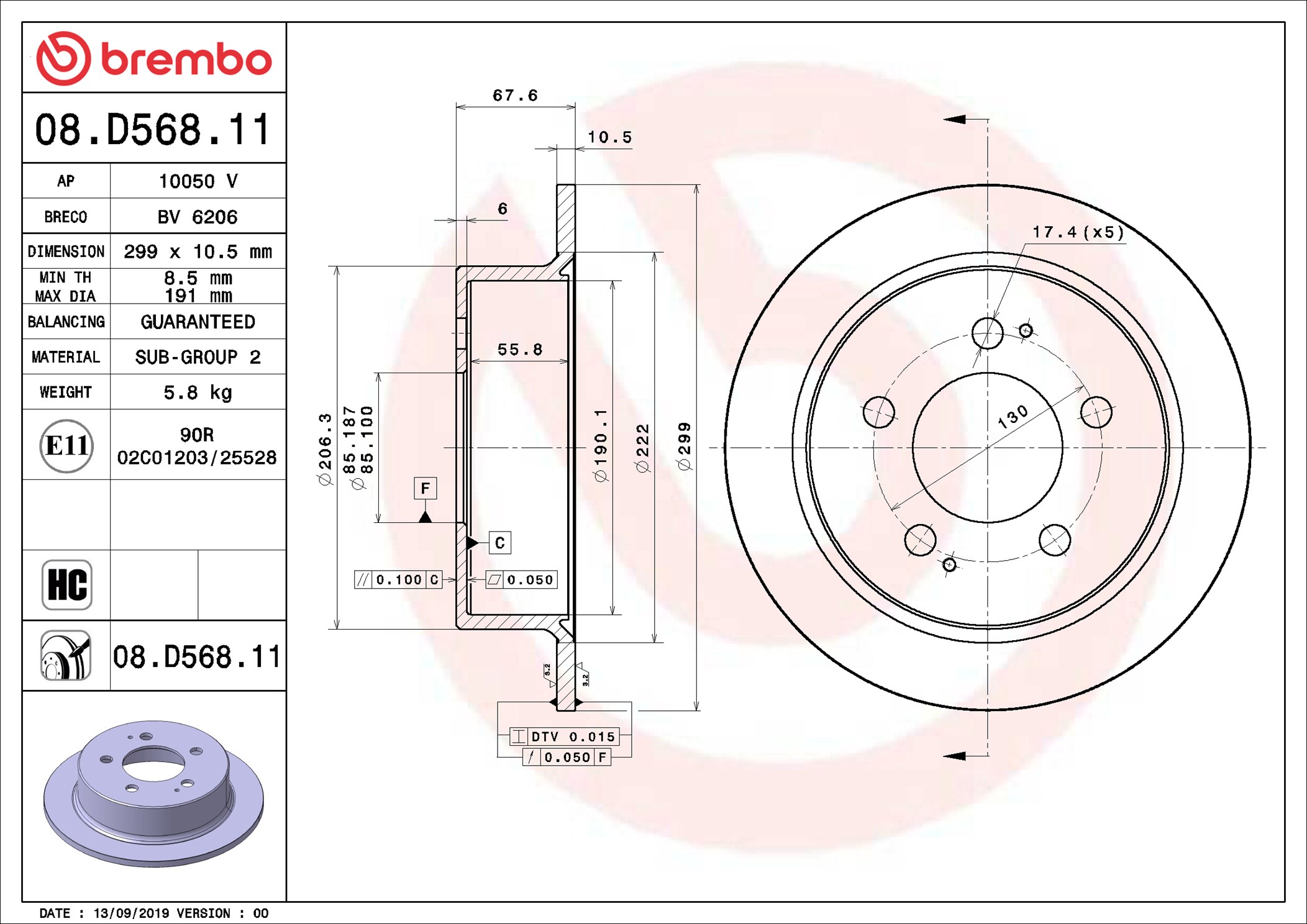 Disco freno BREMBO 08D56811
