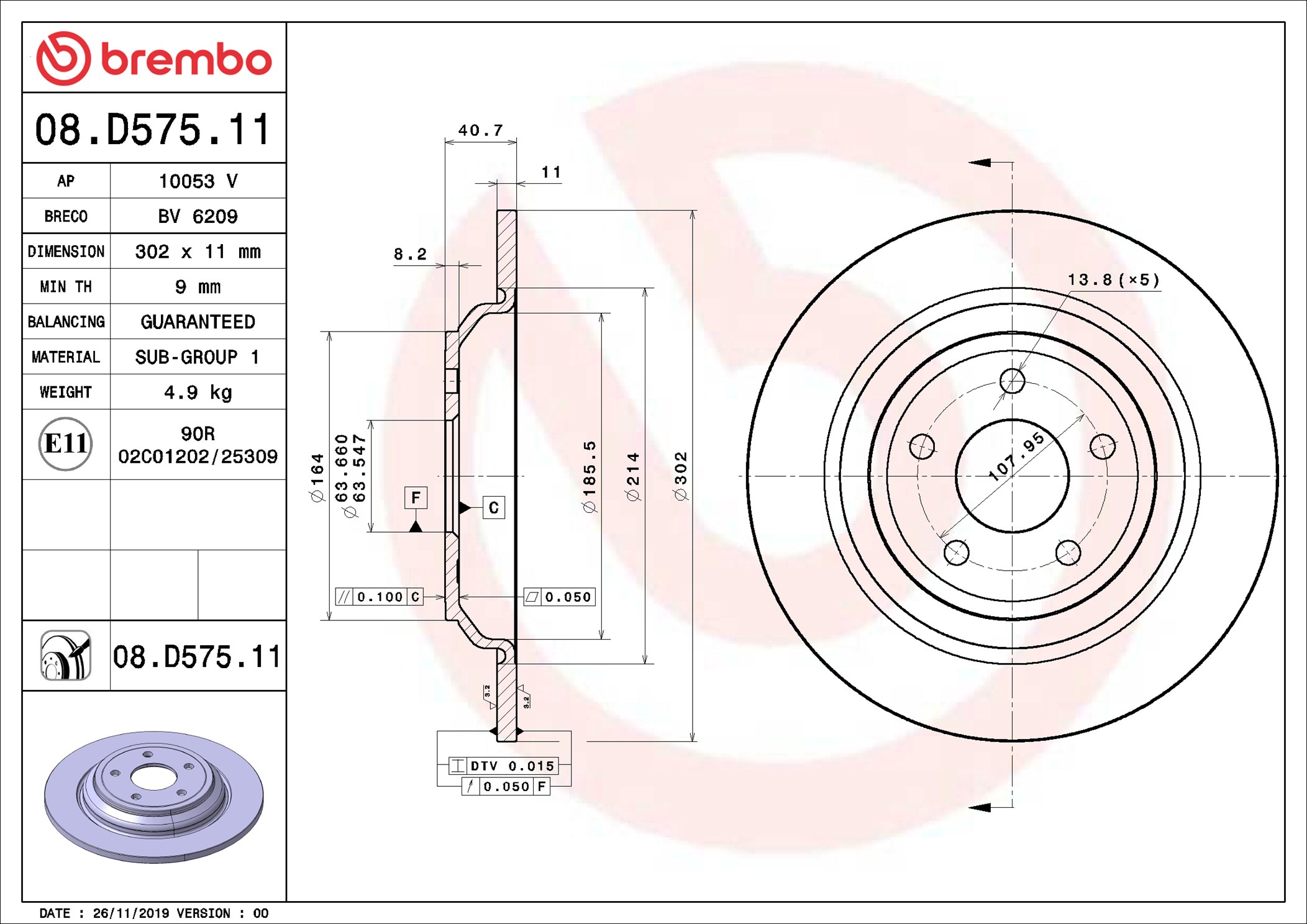 Disco freno BREMBO 08D57511