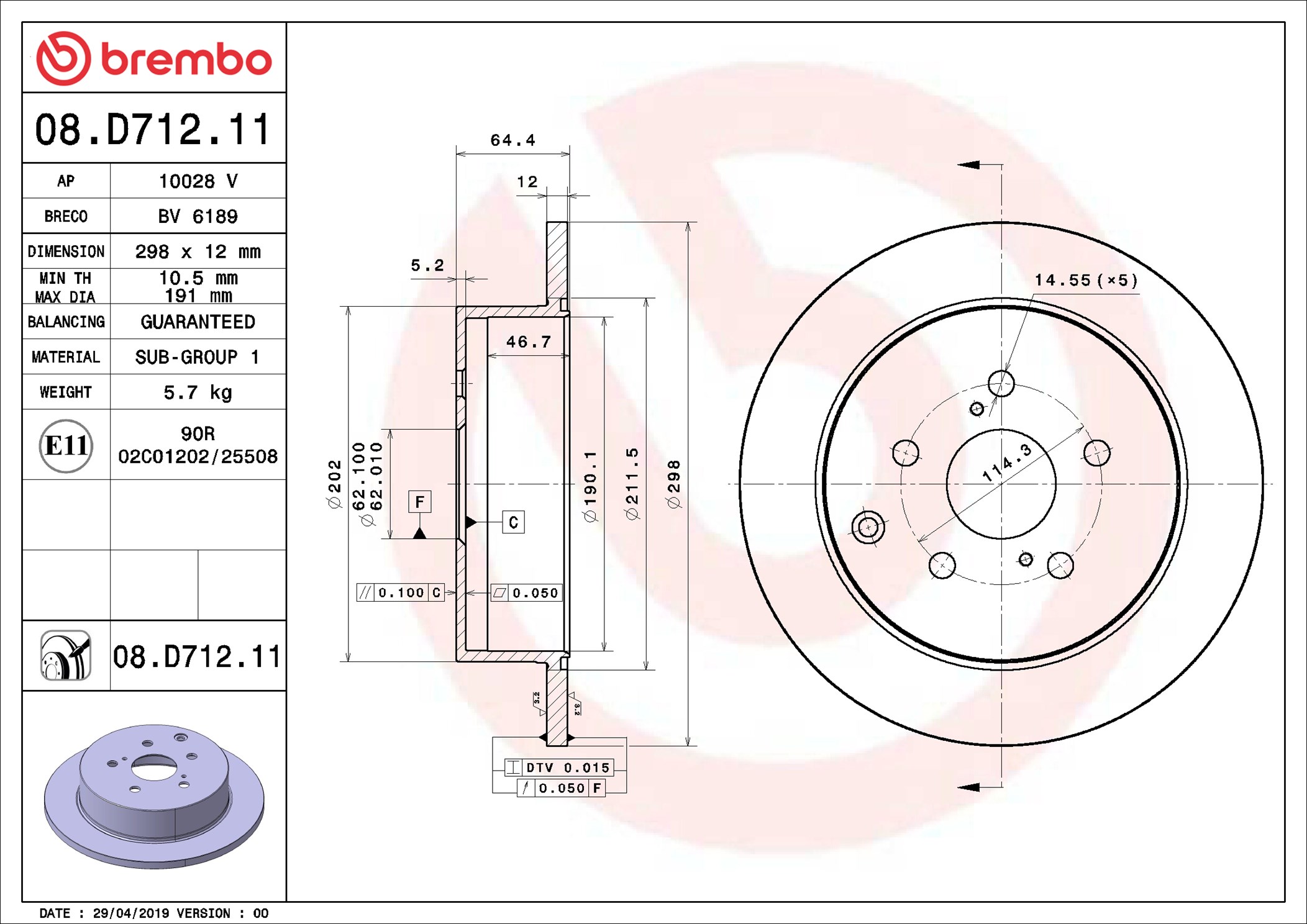 Disco freno BREMBO 08D71211