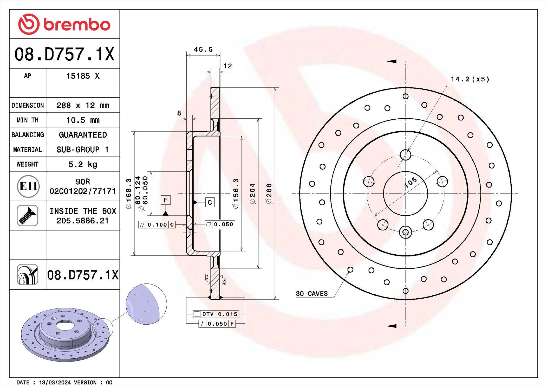 Disco freno BREMBO 08D7571X