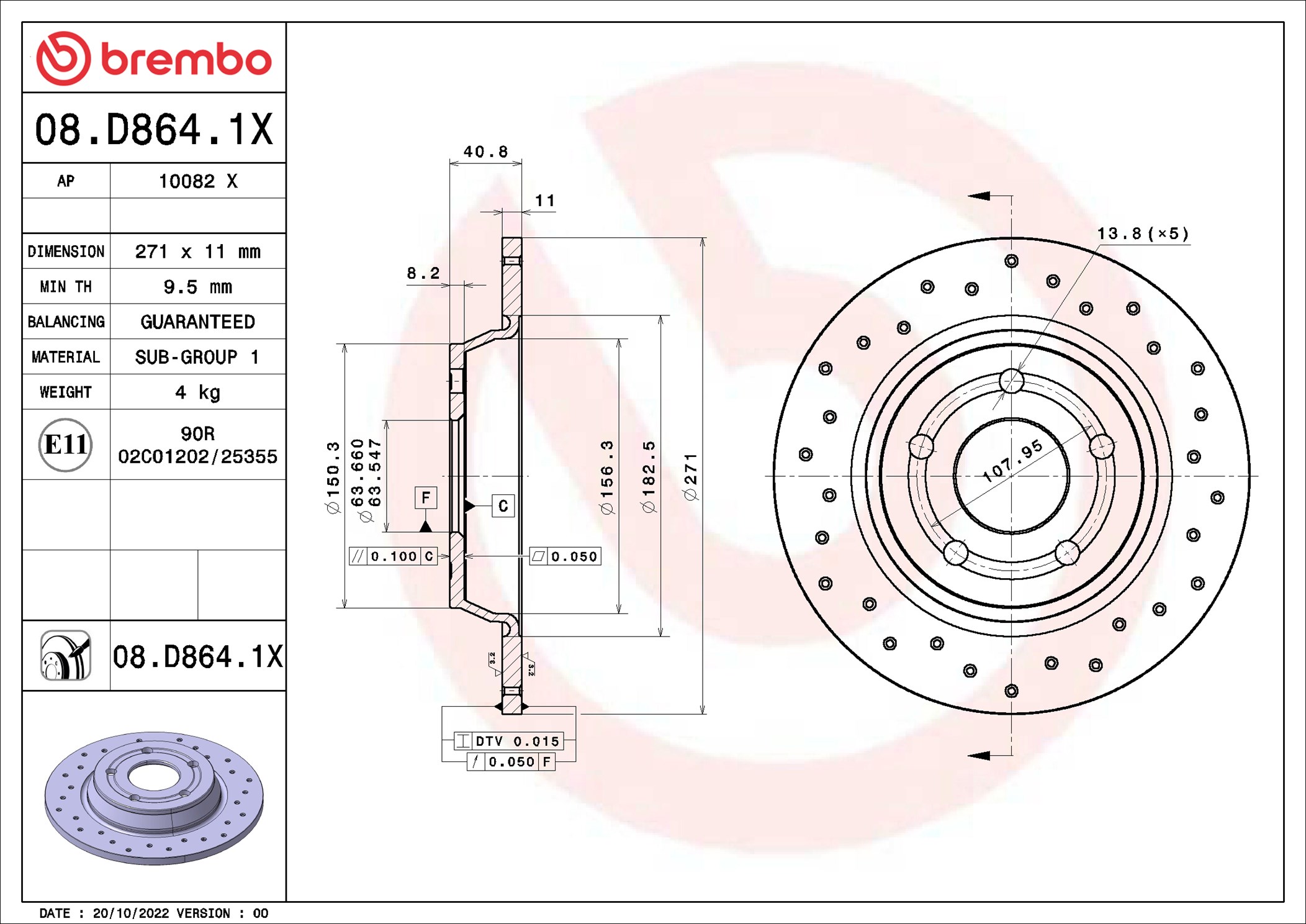 Disco freno BREMBO 08D8641X