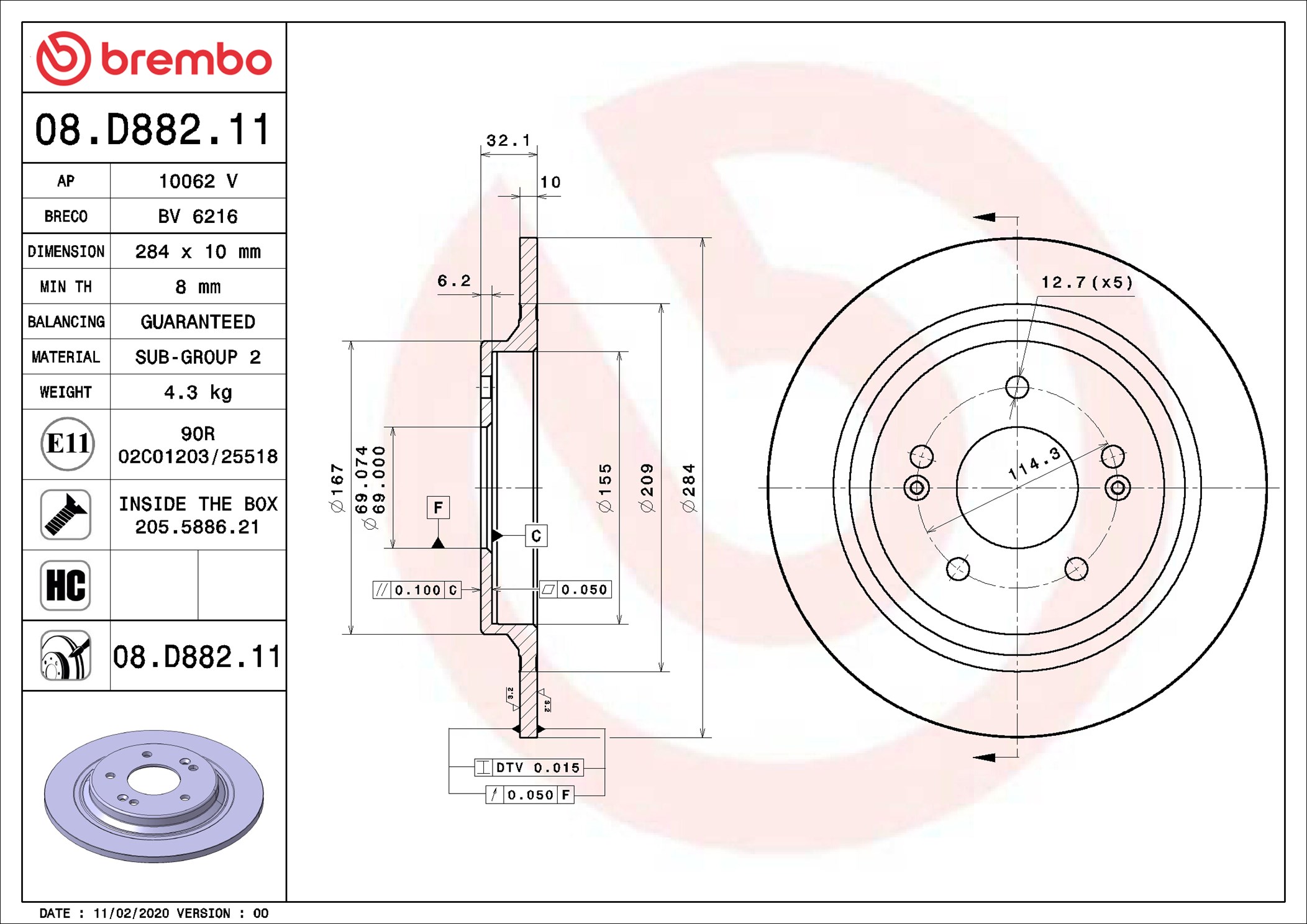 Disco freno BREMBO 08D88211
