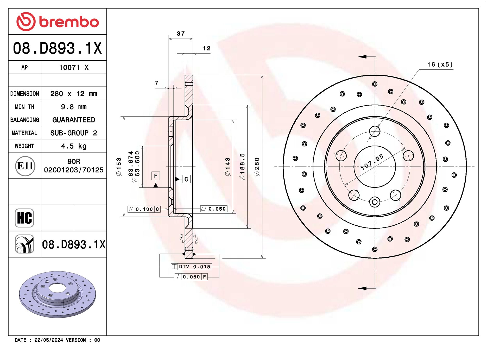 Disco freno BREMBO 08D8931X