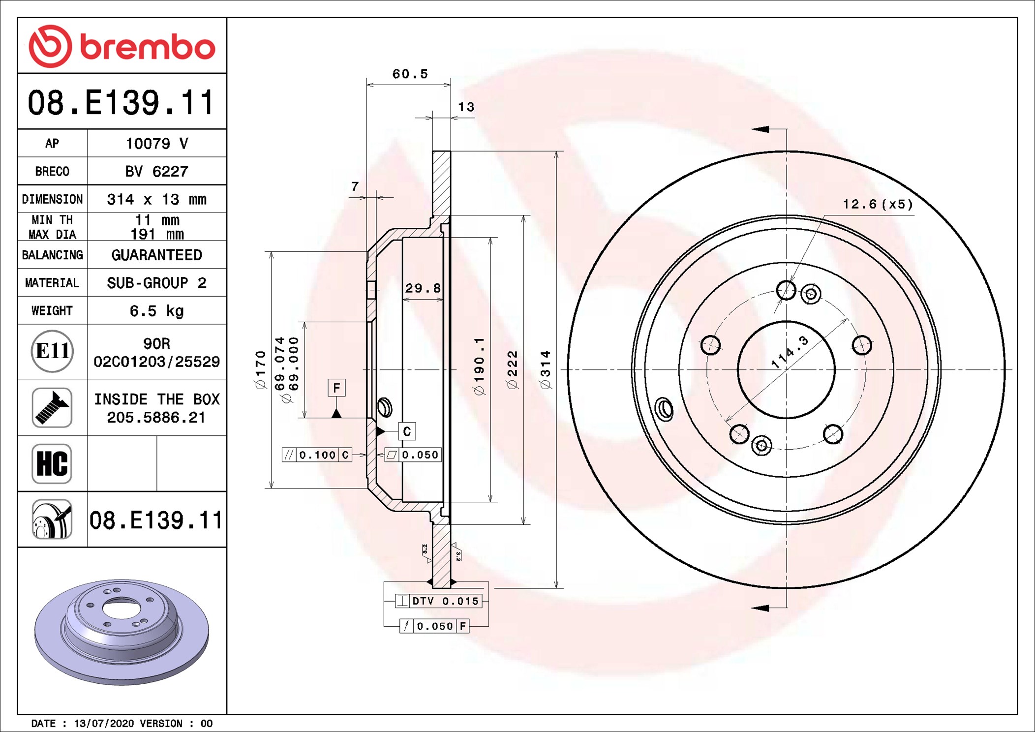Disco freno BREMBO 08E13911