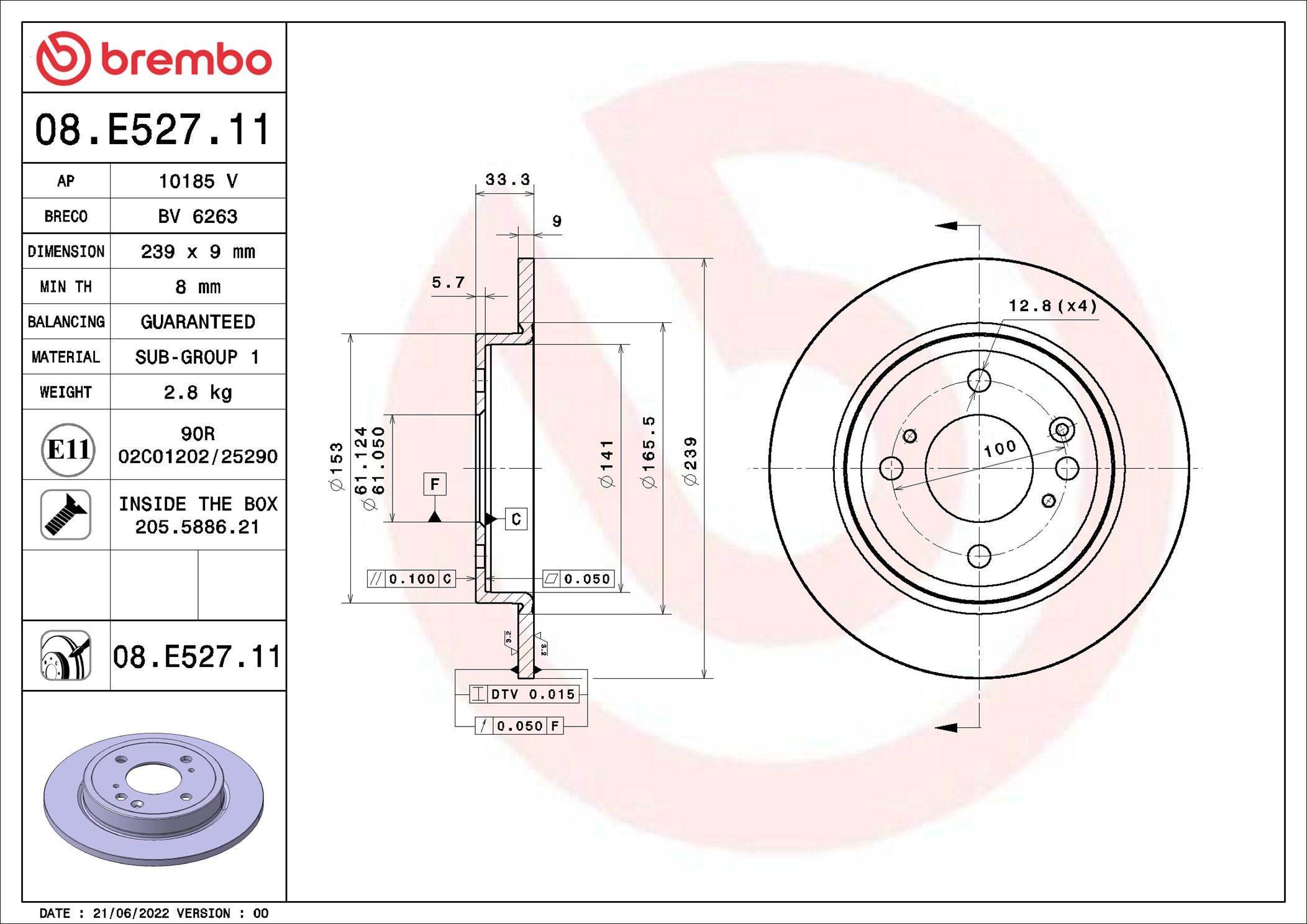 Disco freno BREMBO 09E52811