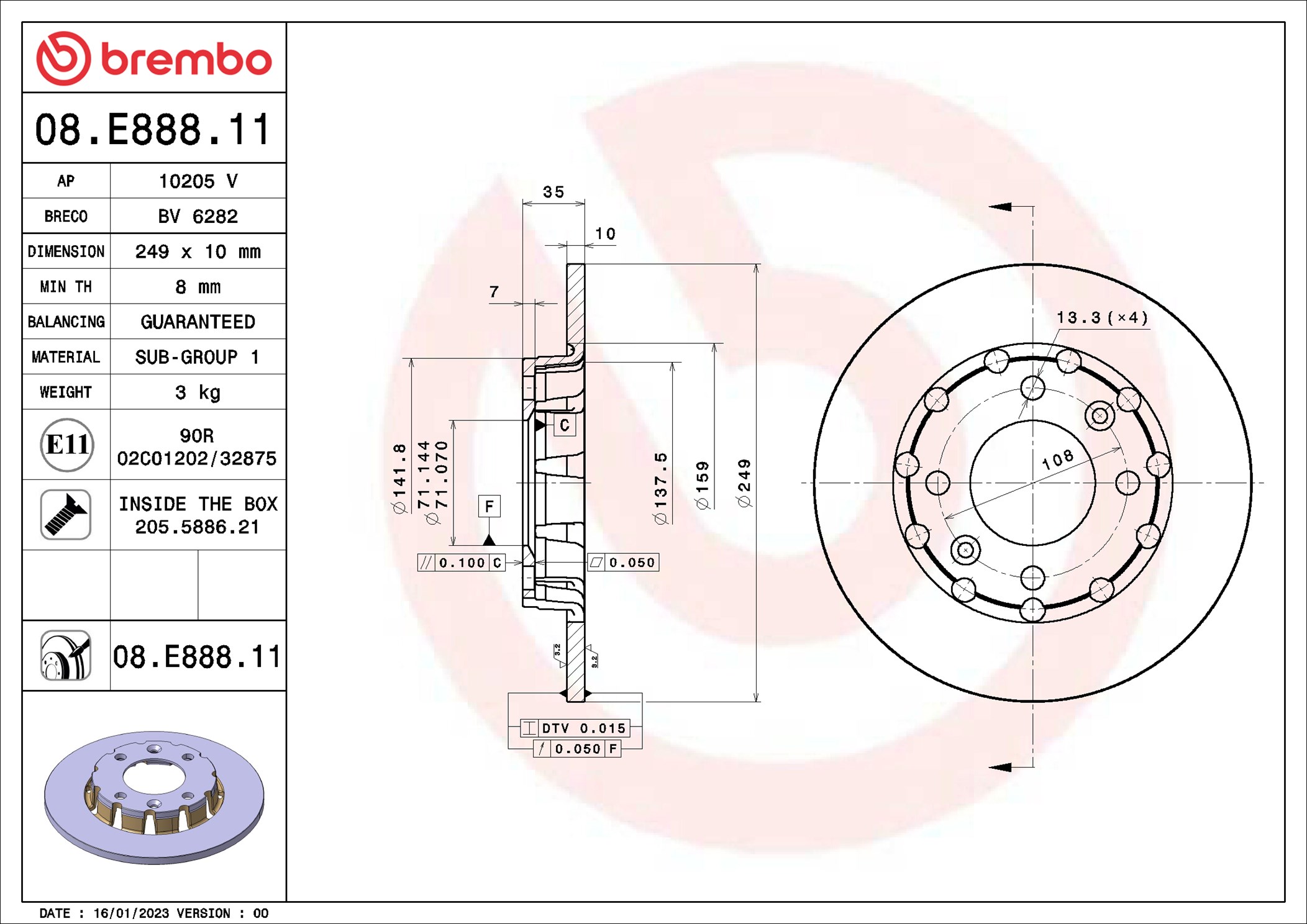 Disco freno BREMBO 08E88811
