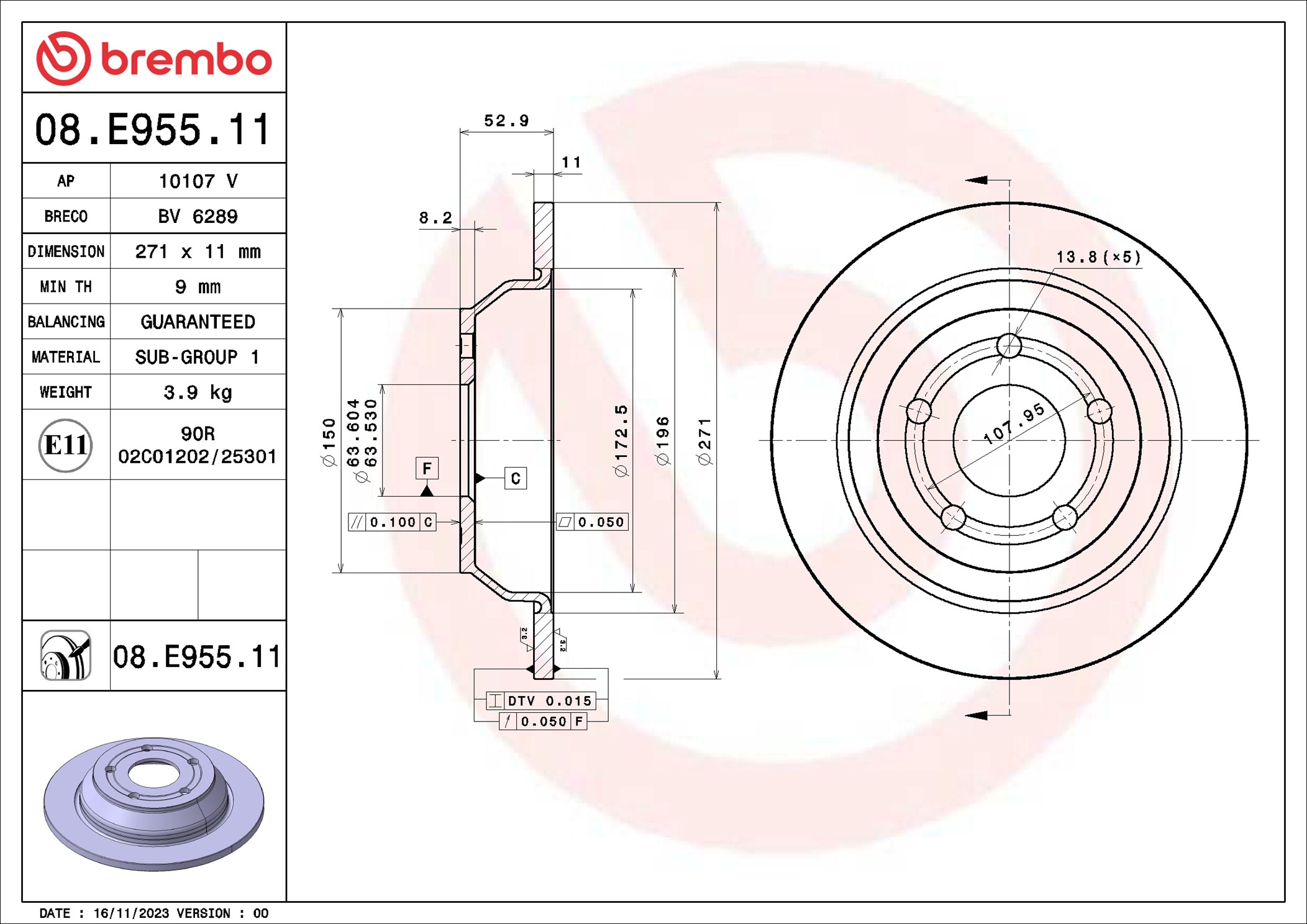 Disco freno BREMBO 08E95511