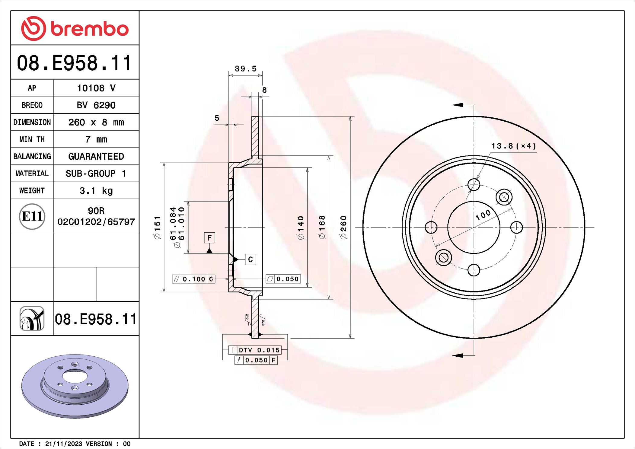 Disco freno BREMBO 08E95811