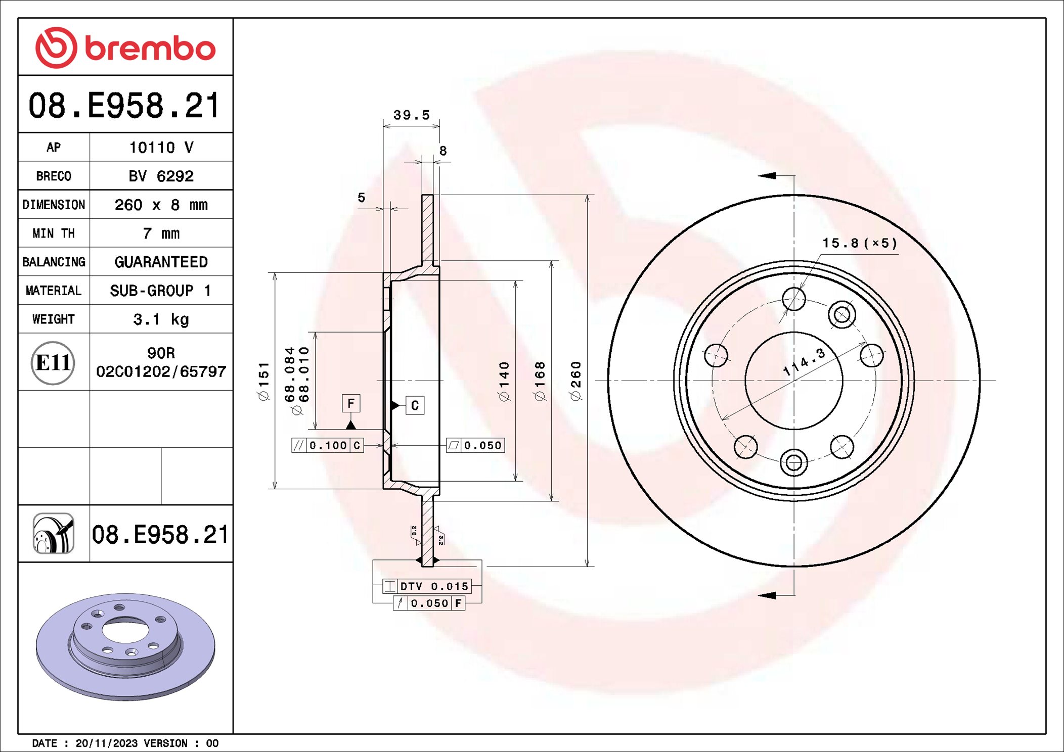 Disco freno BREMBO 08E95821