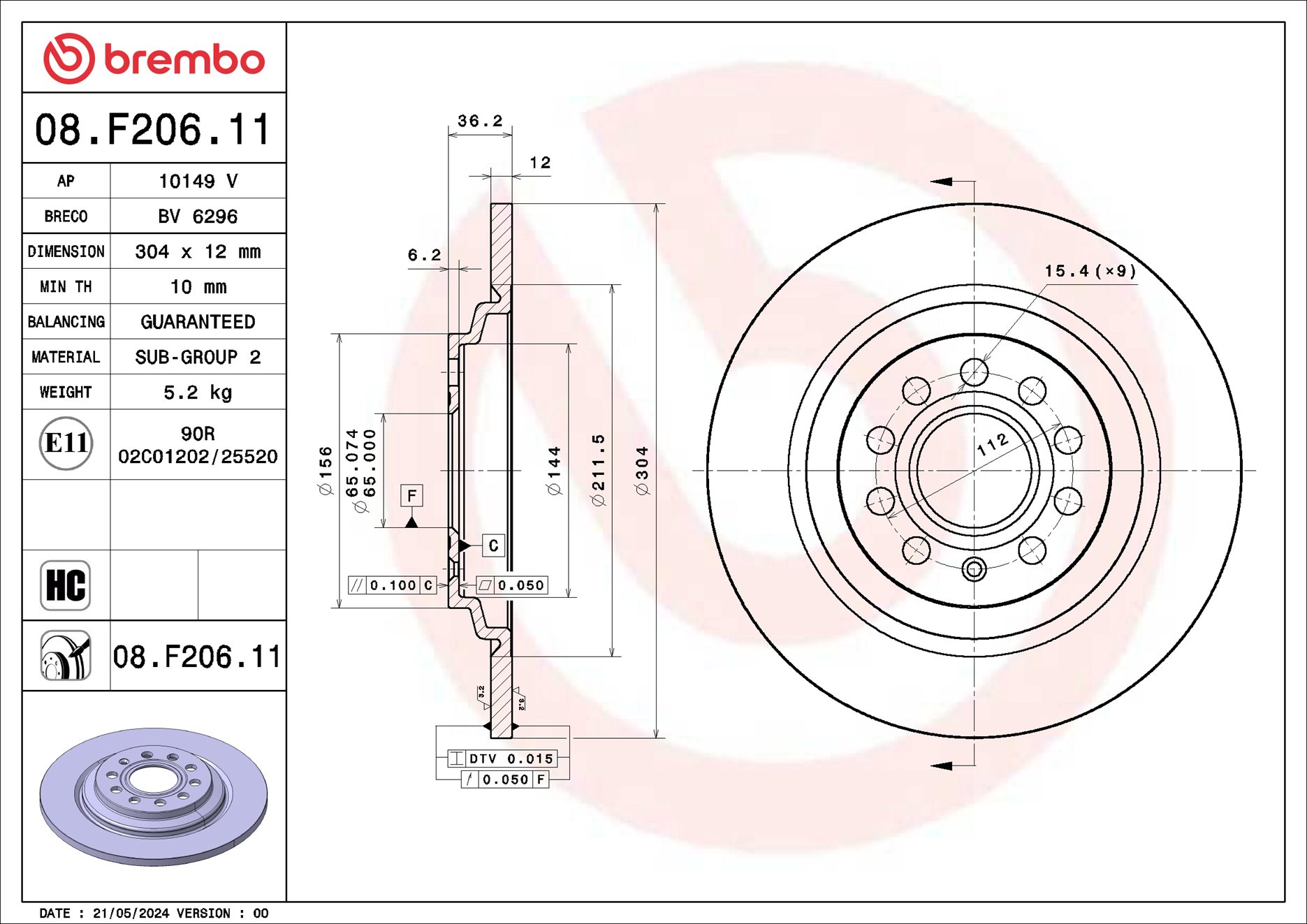 Disco freno BREMBO 08F20611