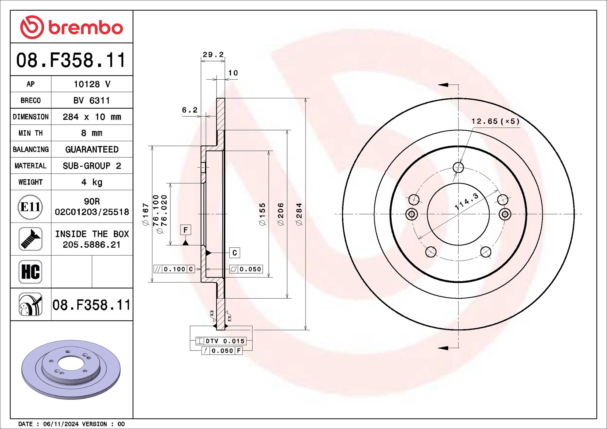 Disco freno BREMBO 08F35811