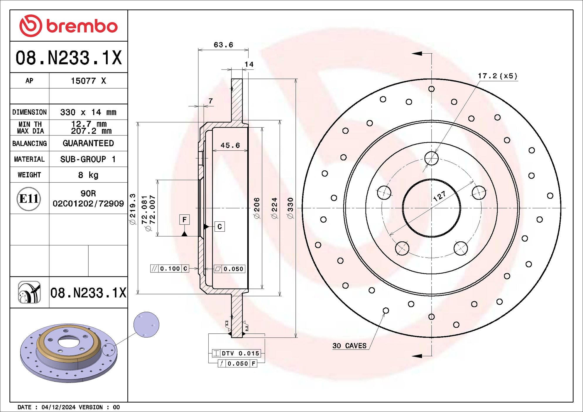 Disco freno BREMBO 08N2331X