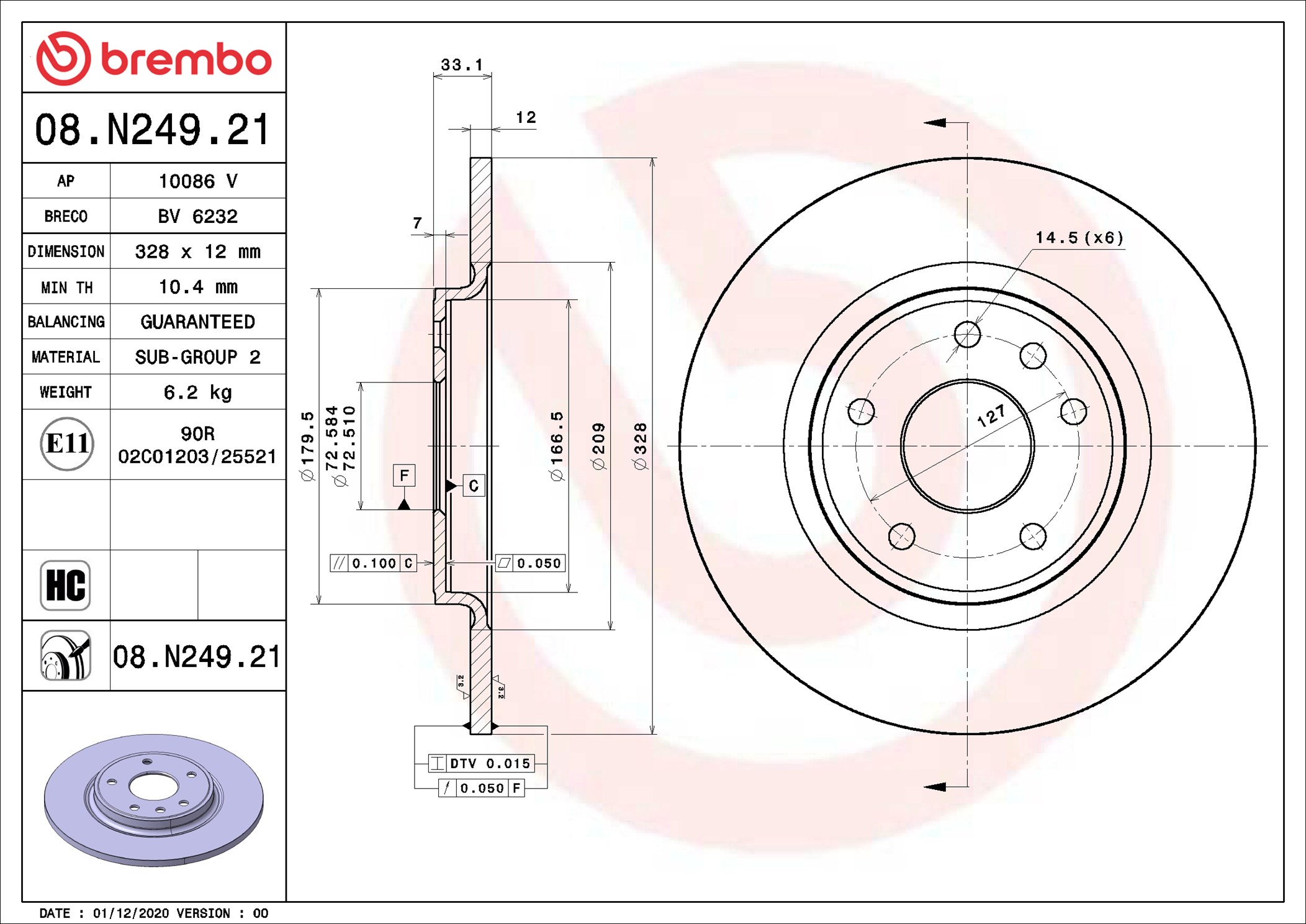 Disco freno BREMBO 08N24921