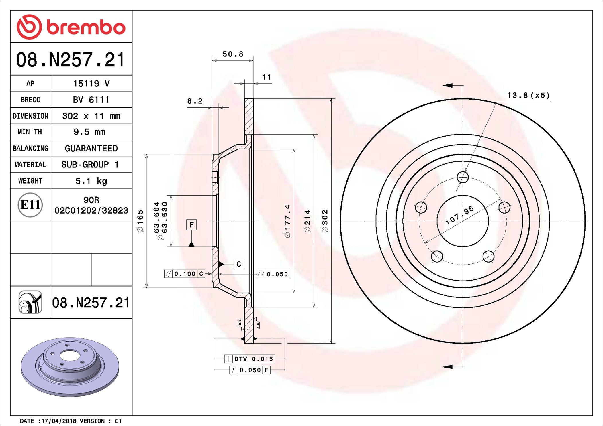 Disco freno BREMBO 08N25721