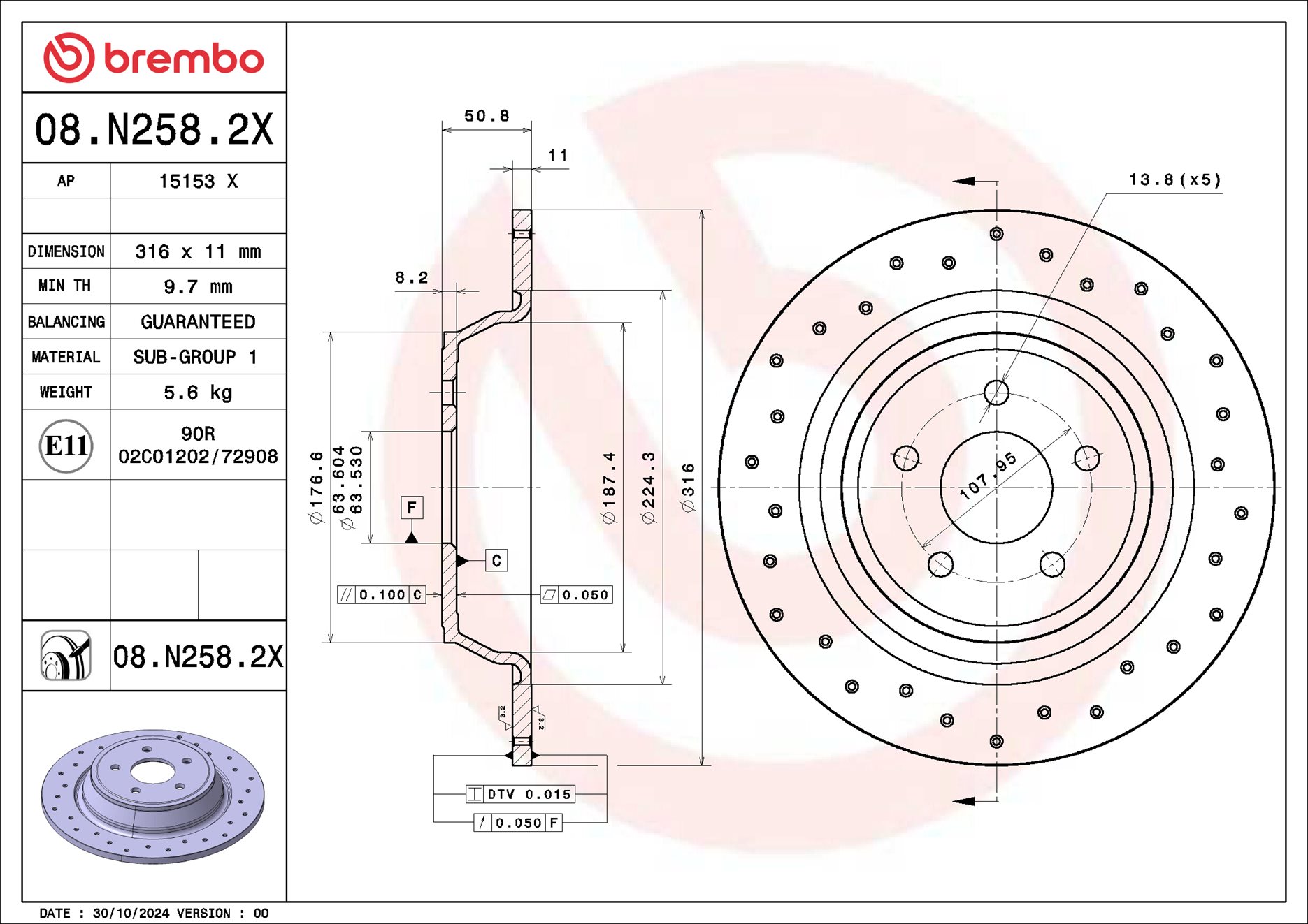 Disco freno BREMBO 08N2582X