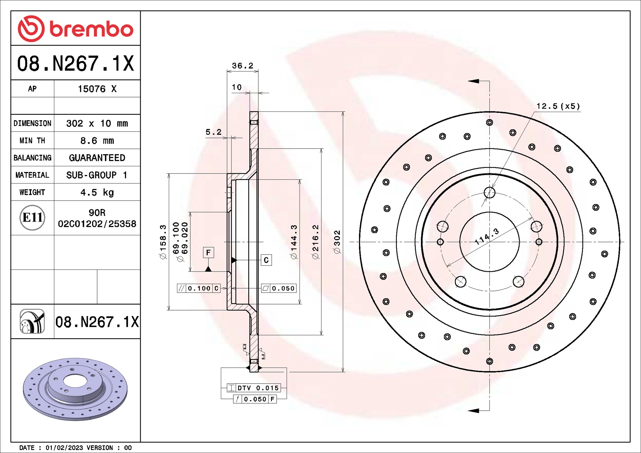 Disco freno BREMBO 08N2671X