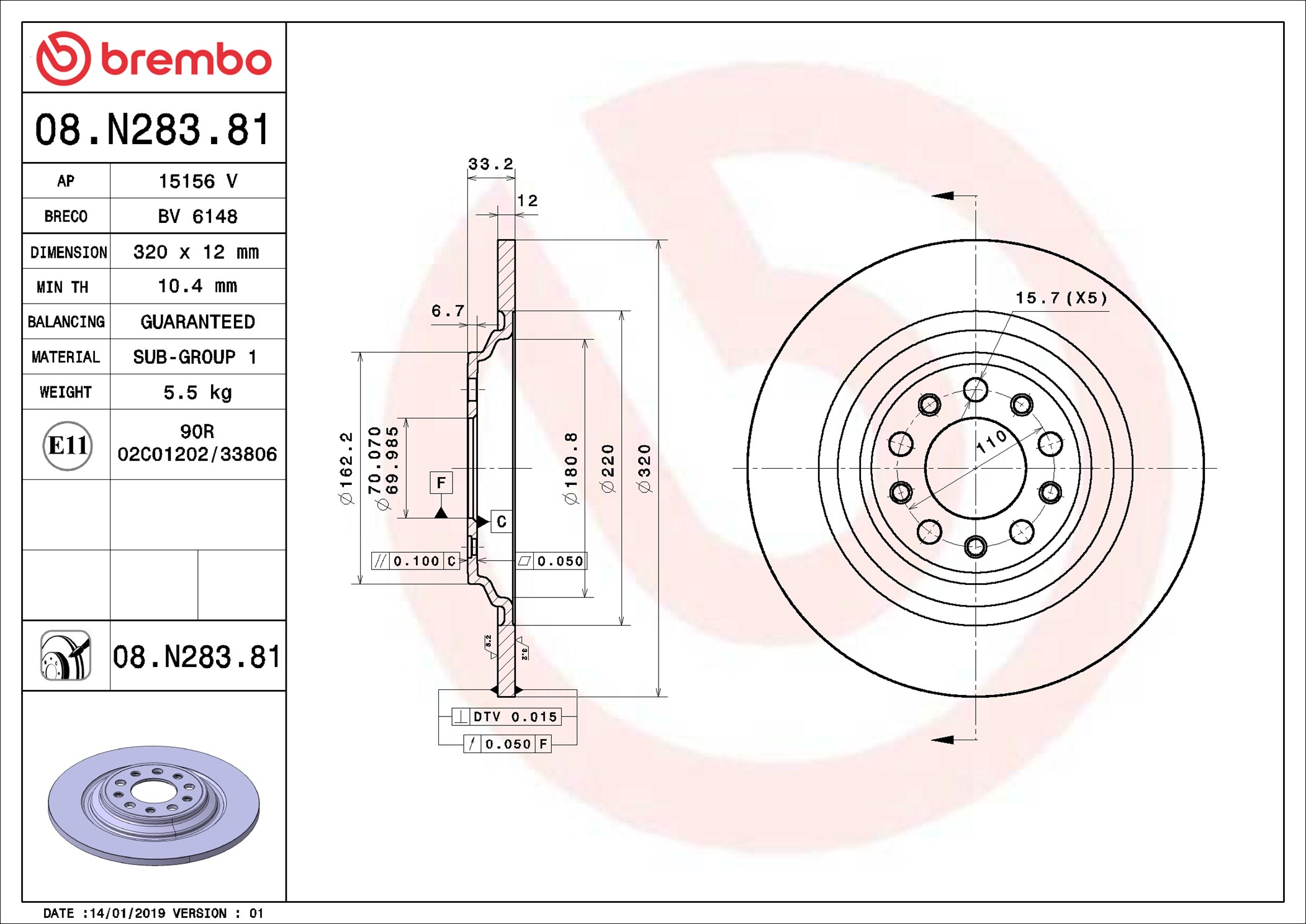 Disco freno BREMBO 08N28381