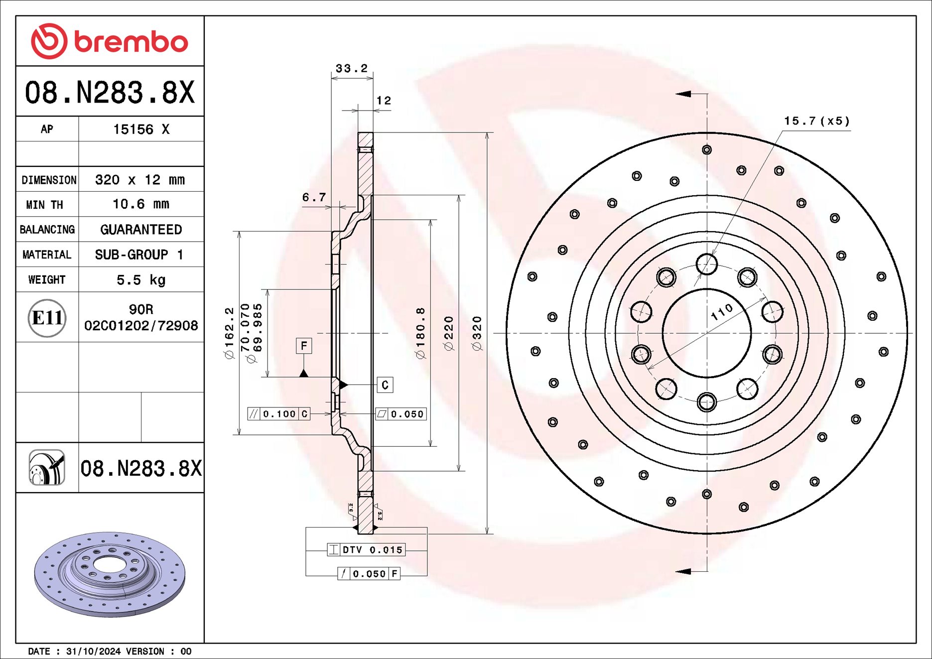 Disco freno BREMBO 08N2838X