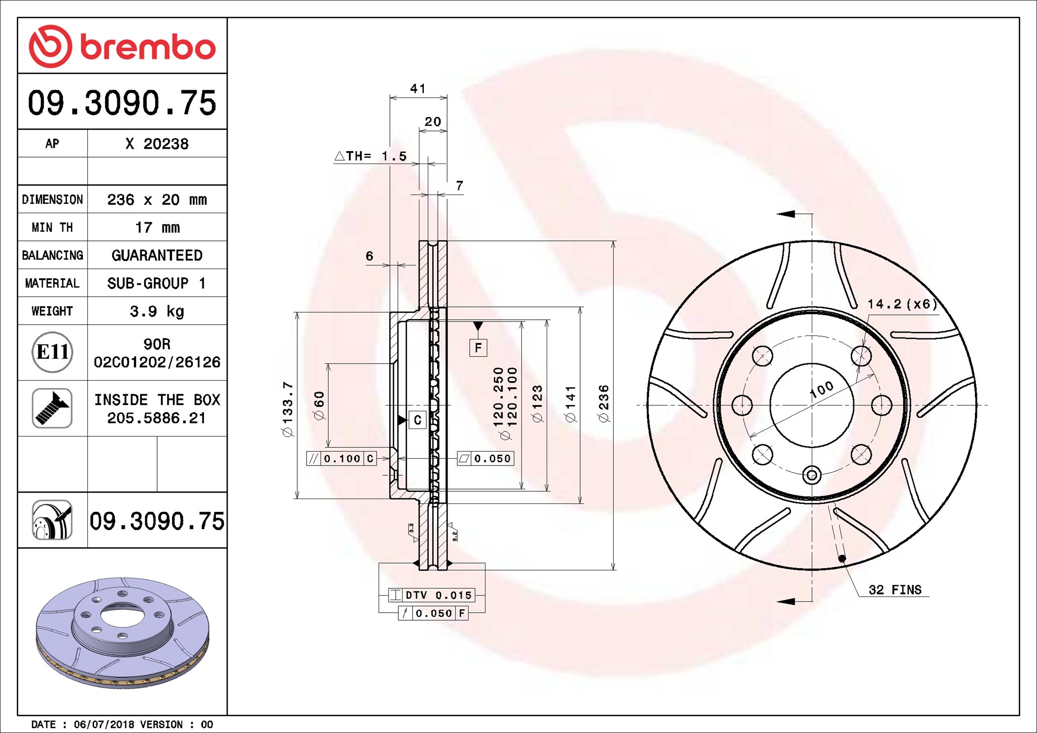 Disco freno BREMBO 09309075