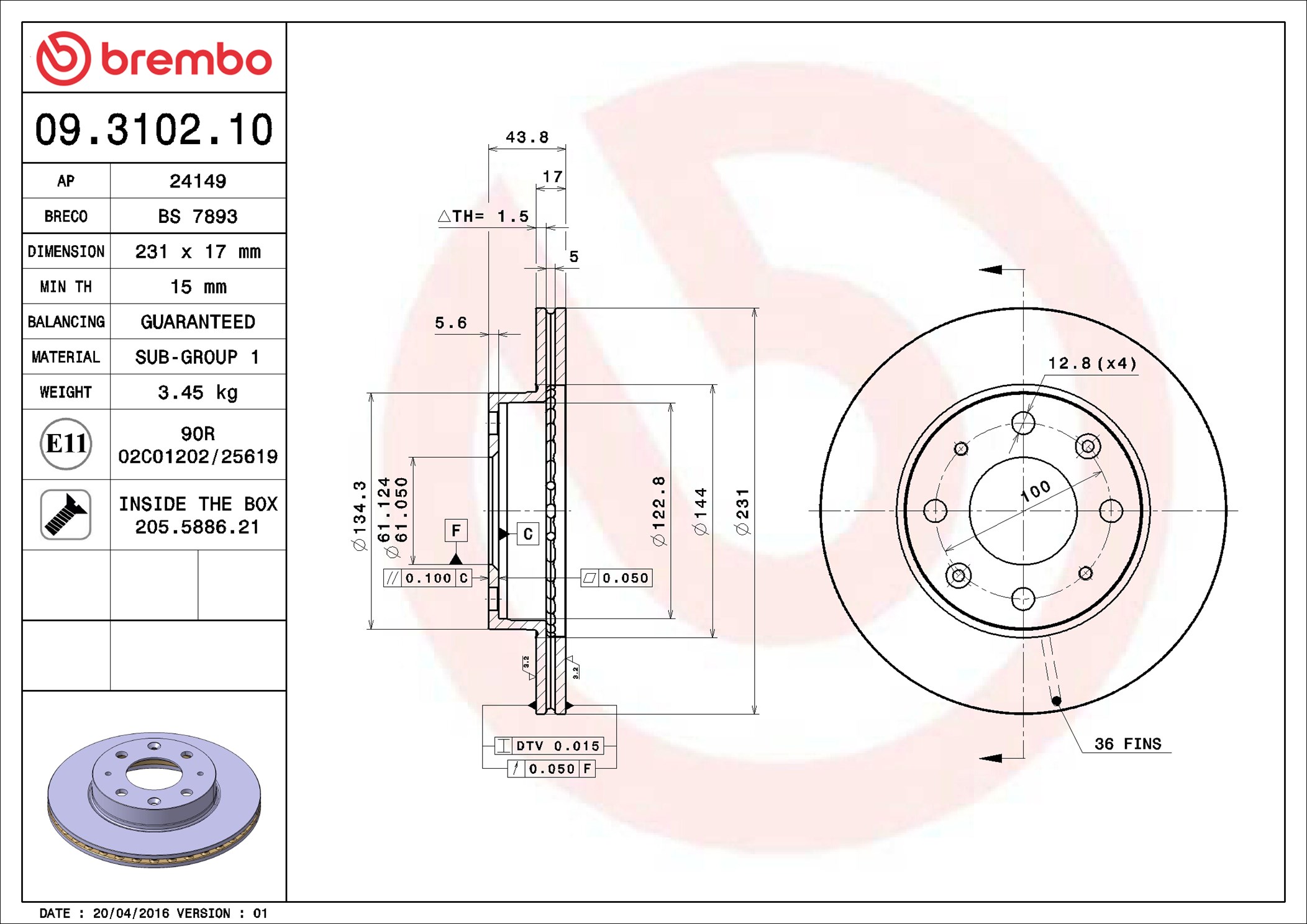 Disco freno BREMBO 09310210