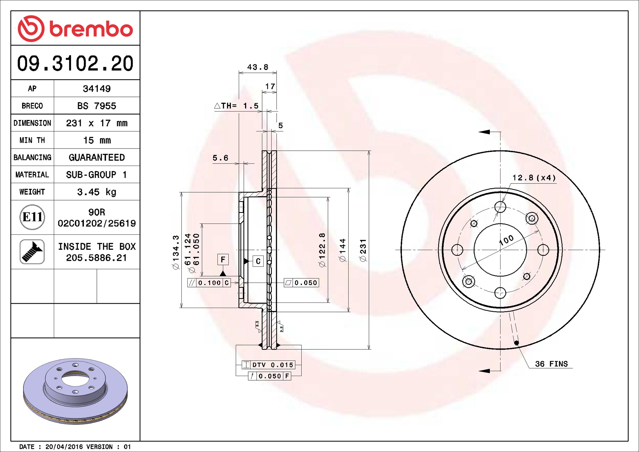 Disco freno BREMBO 09310220