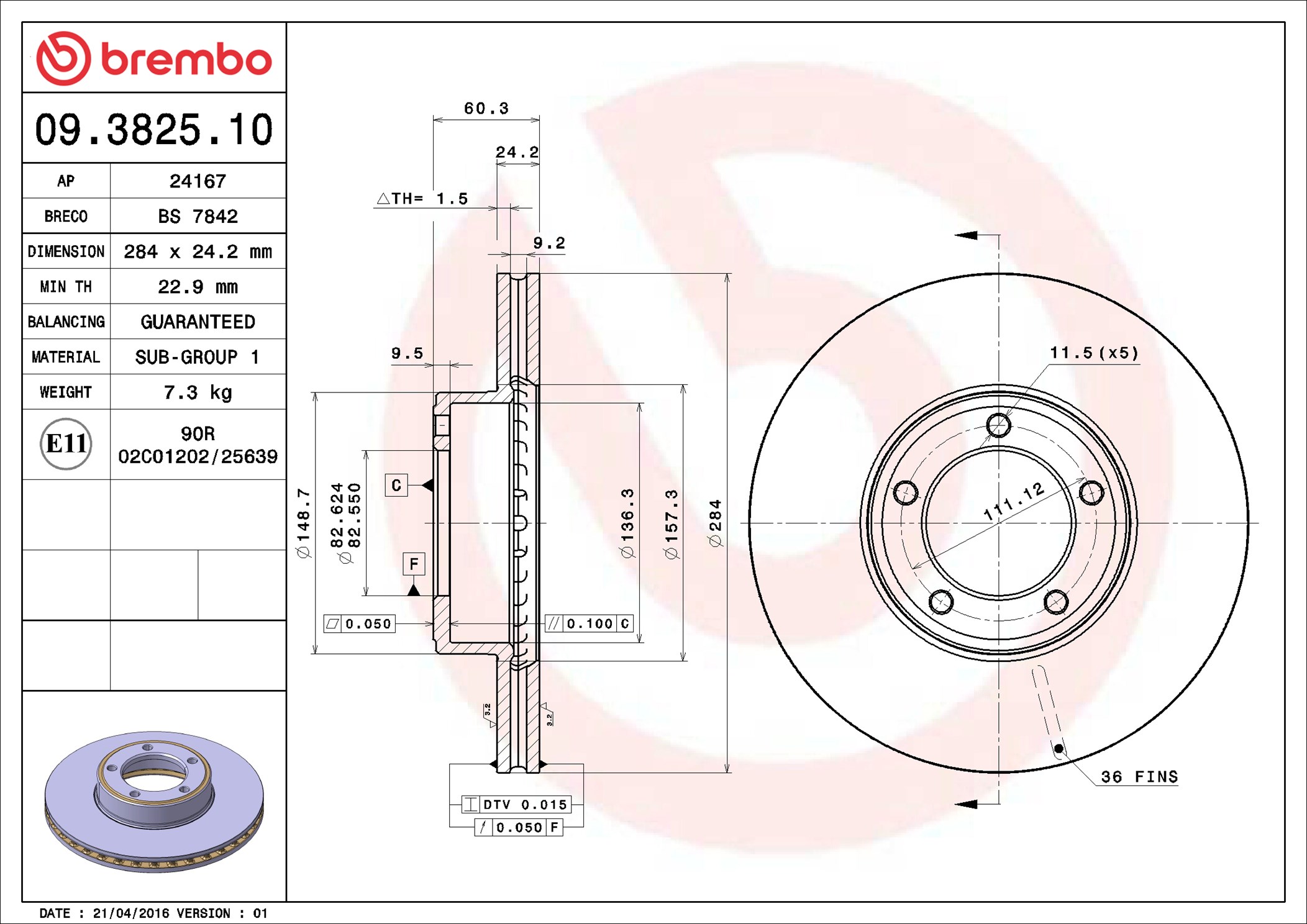 Disco freno BREMBO 09382510