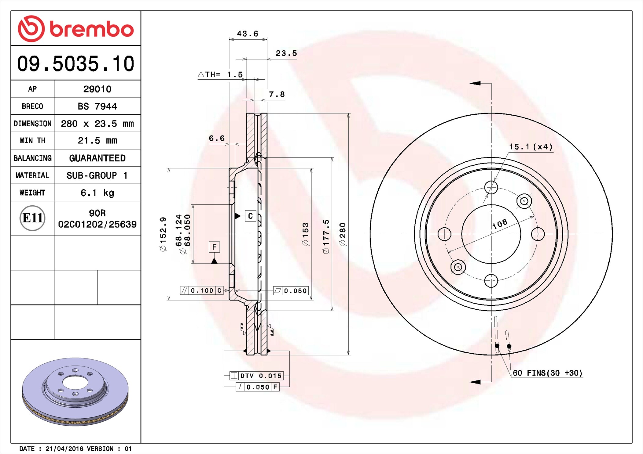 Disco freno BREMBO 09503510