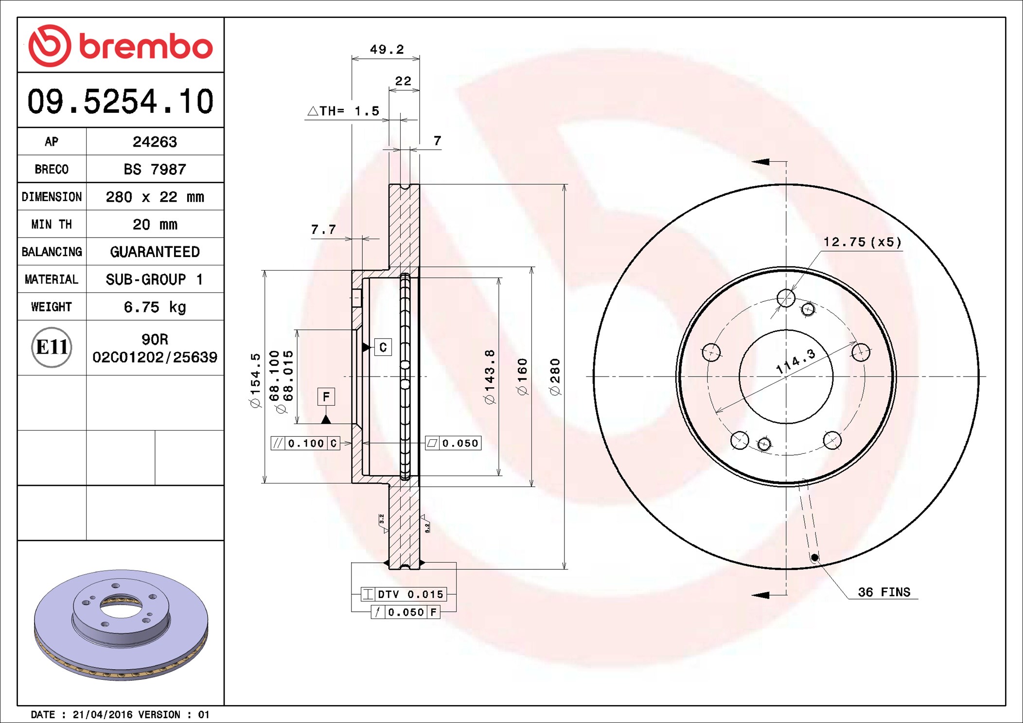 Disco freno BREMBO 09525410