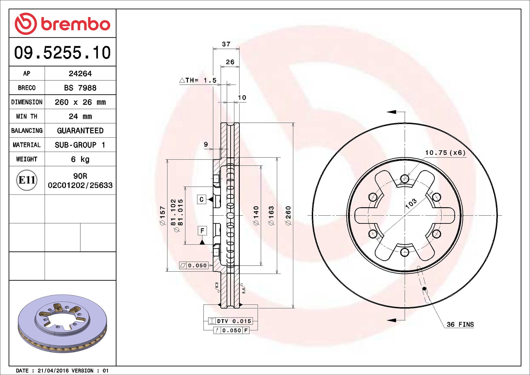 Disco freno BREMBO 09525510