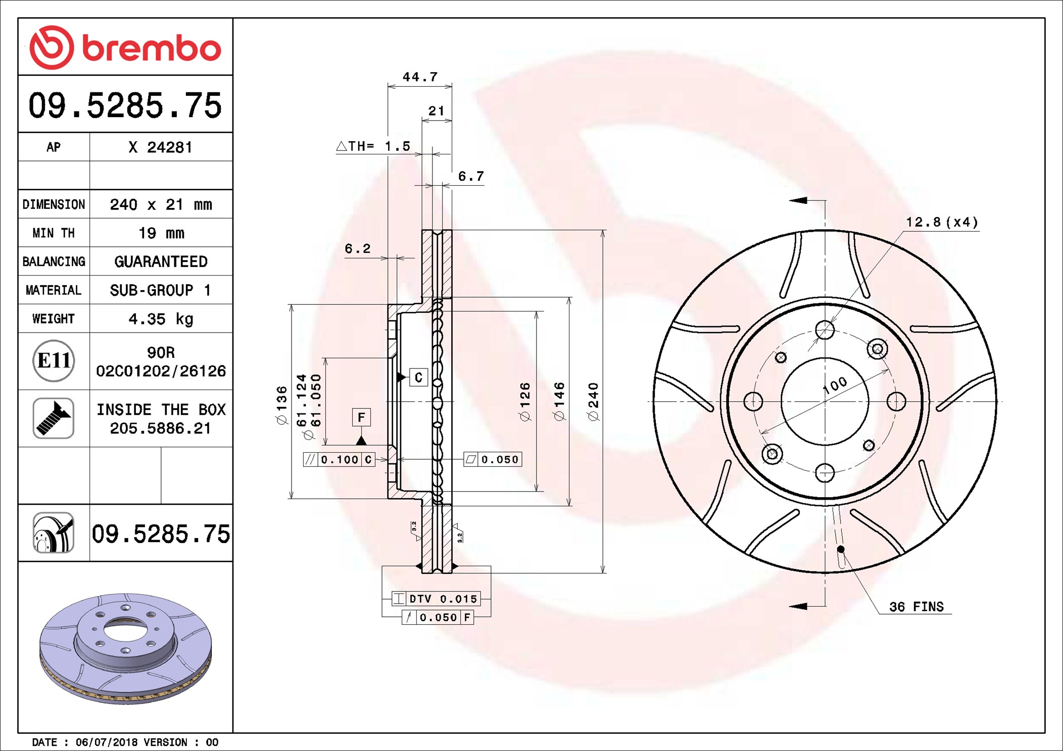 Disco freno BREMBO 09528575