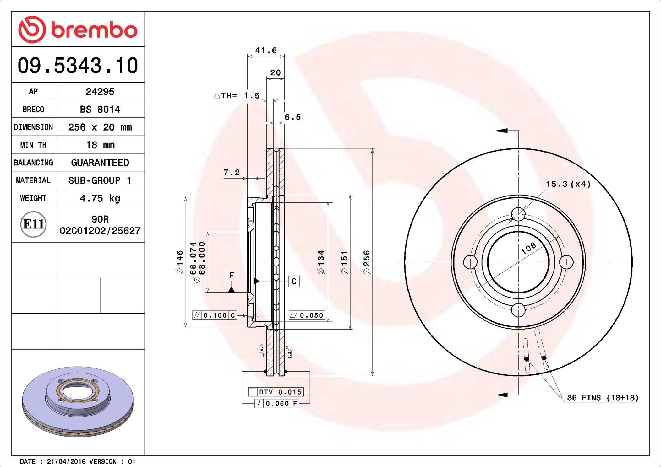 Disco freno BREMBO 09534310