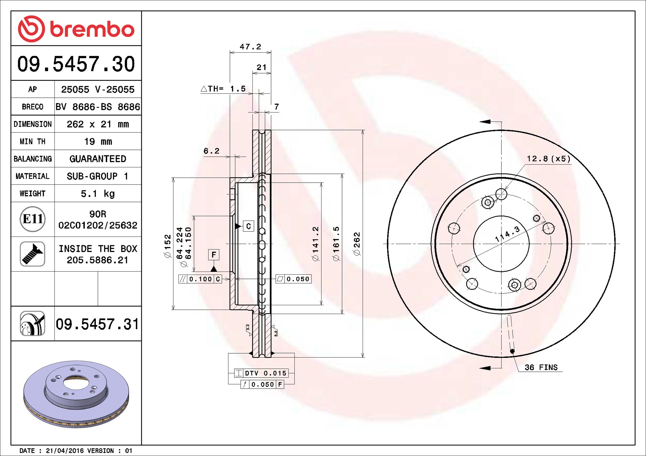 Disco freno BREMBO 09545731