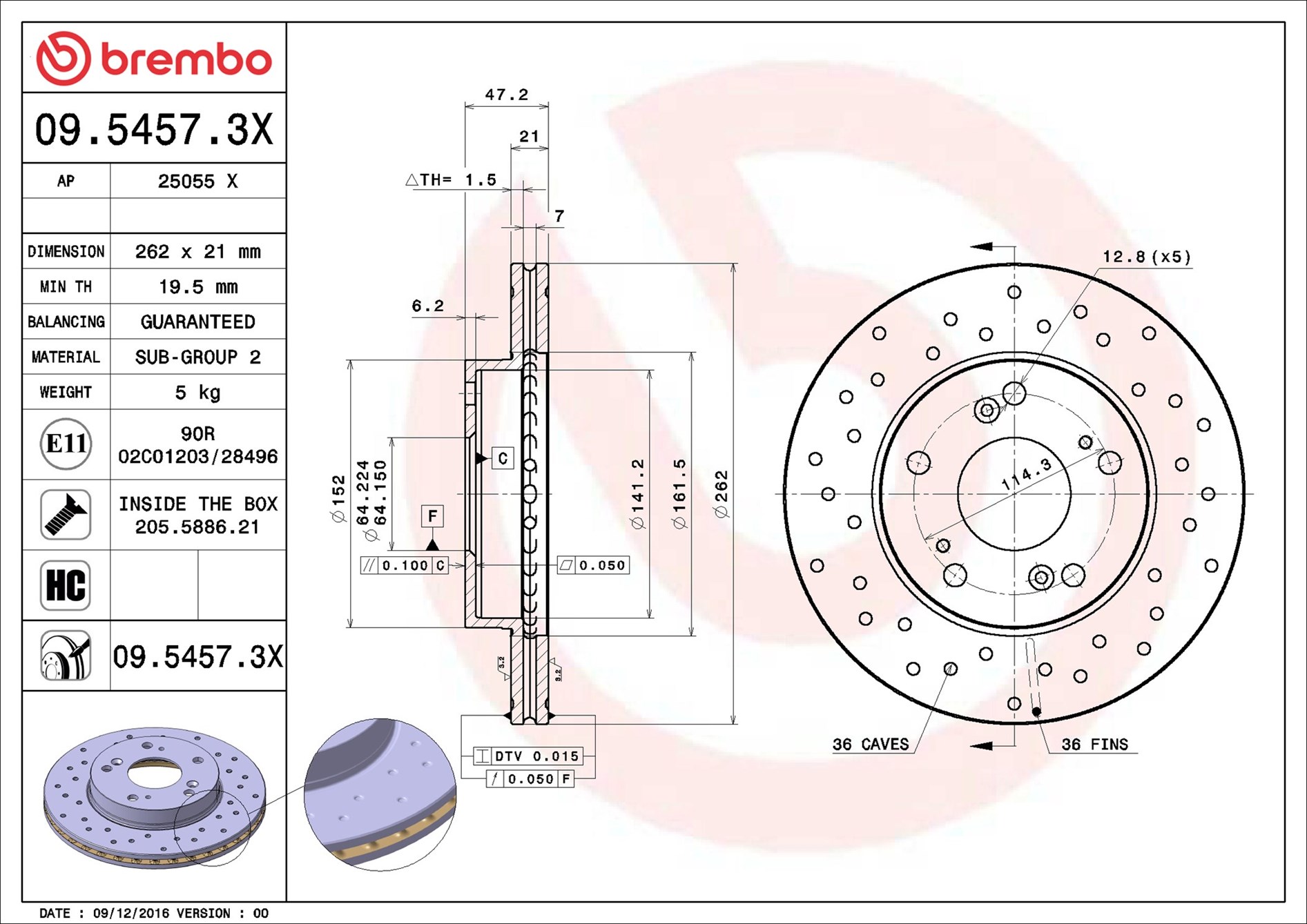 Disco freno BREMBO 0954573X