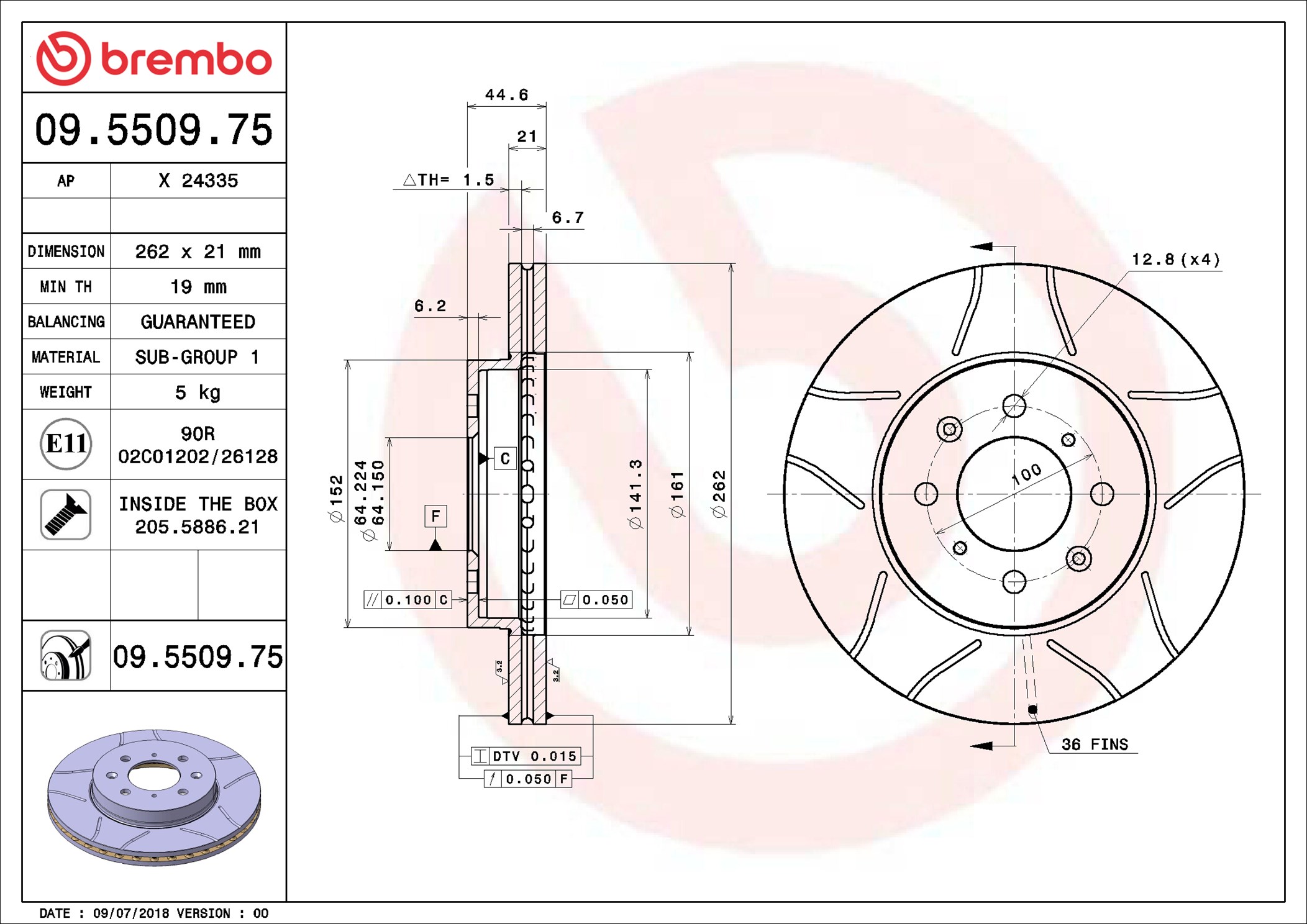 Disco freno BREMBO 09550975