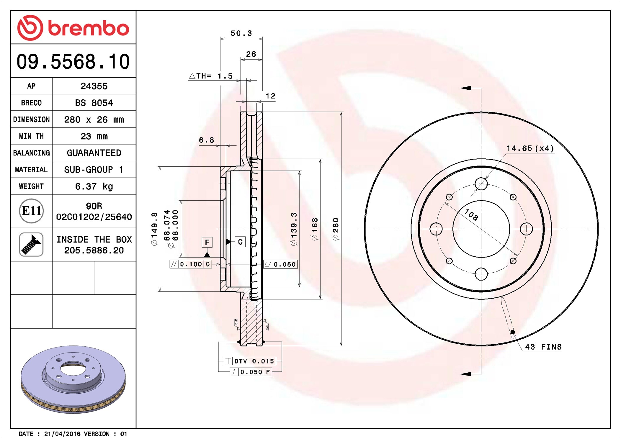 Disco freno BREMBO 09556810