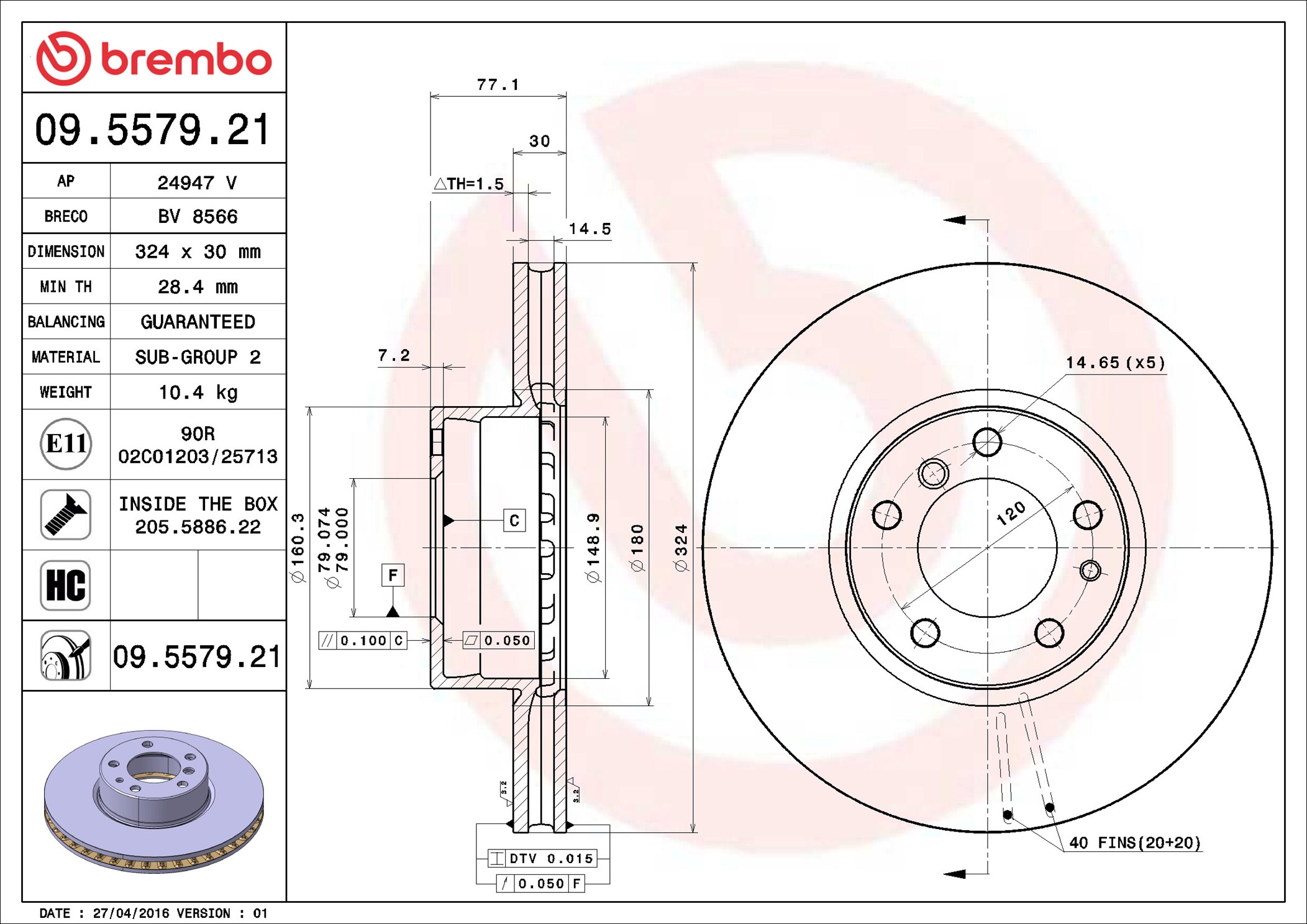 Disco freno BREMBO 09557921