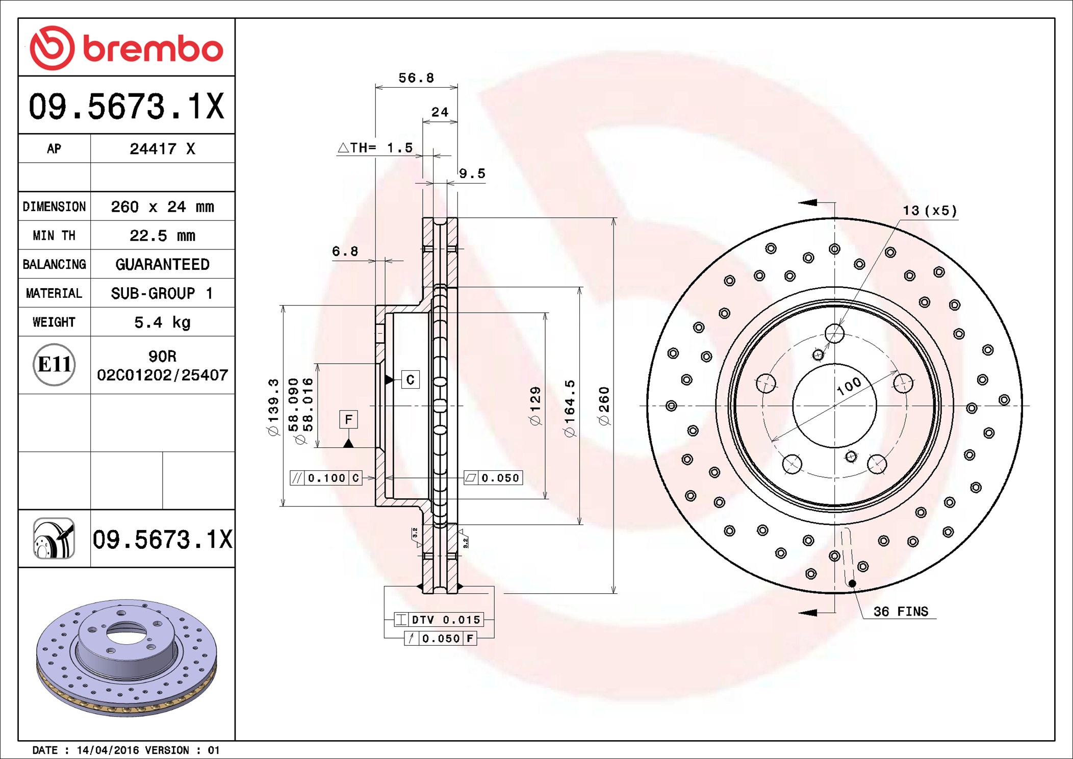 Disco freno BREMBO 0956731X