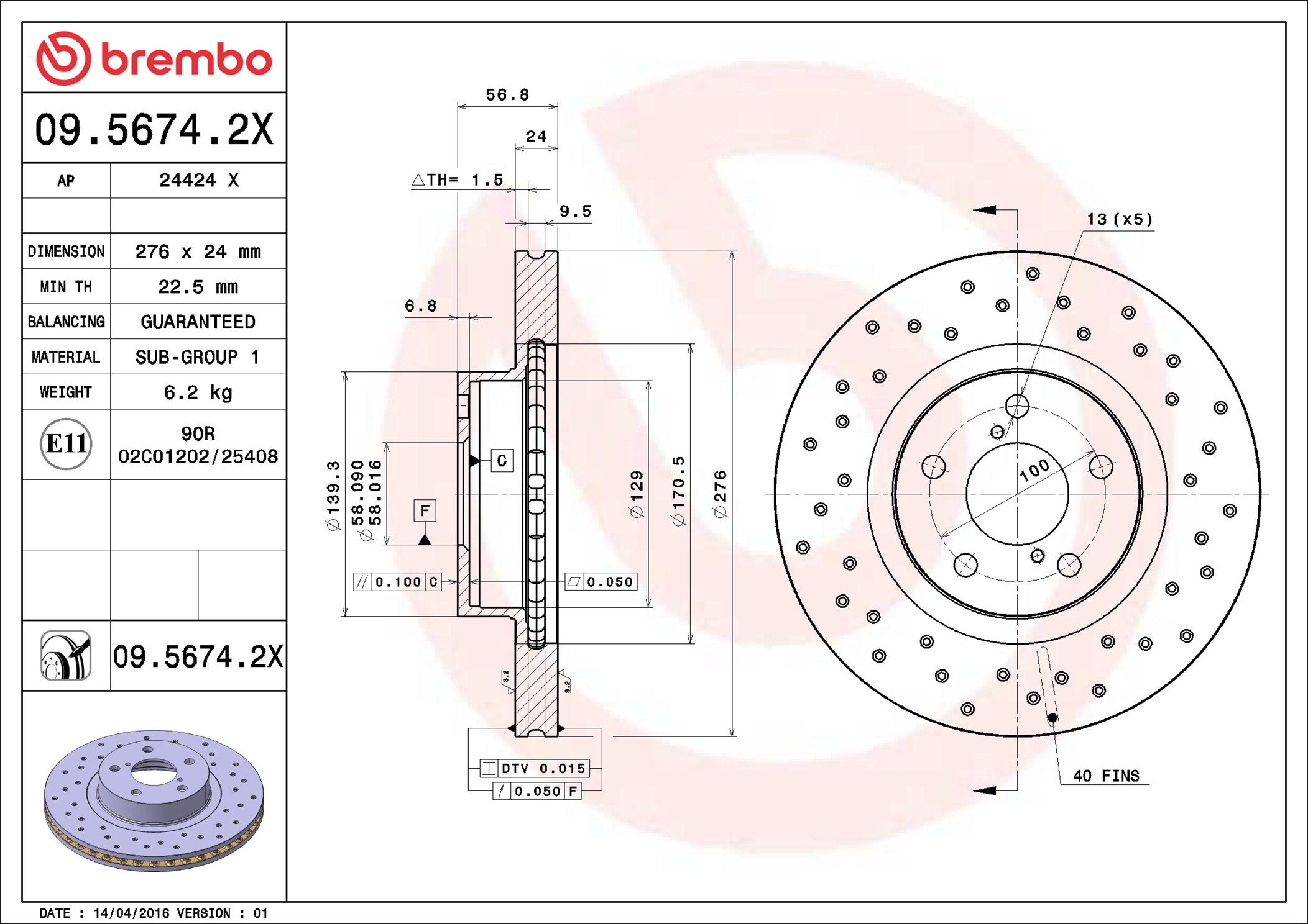 Disco freno BREMBO 0956742X