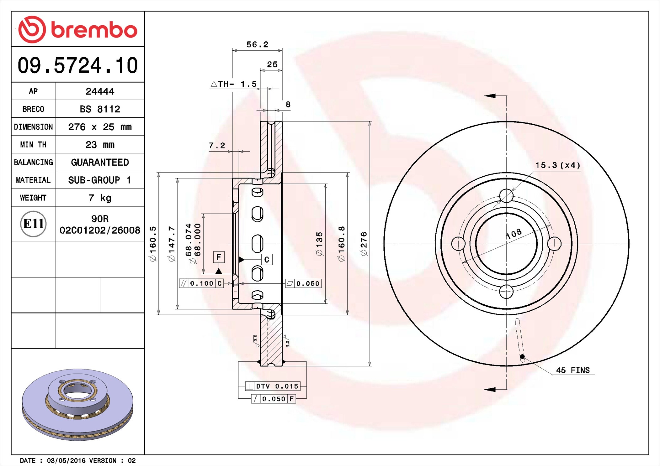 Disco freno BREMBO 09572410